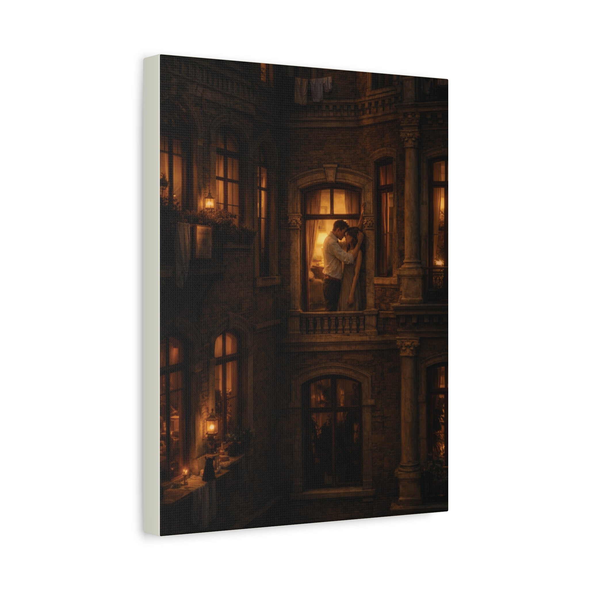 A Quiet Balcony at Night – Romantic Matte Canvas Wall Art 🌙✨