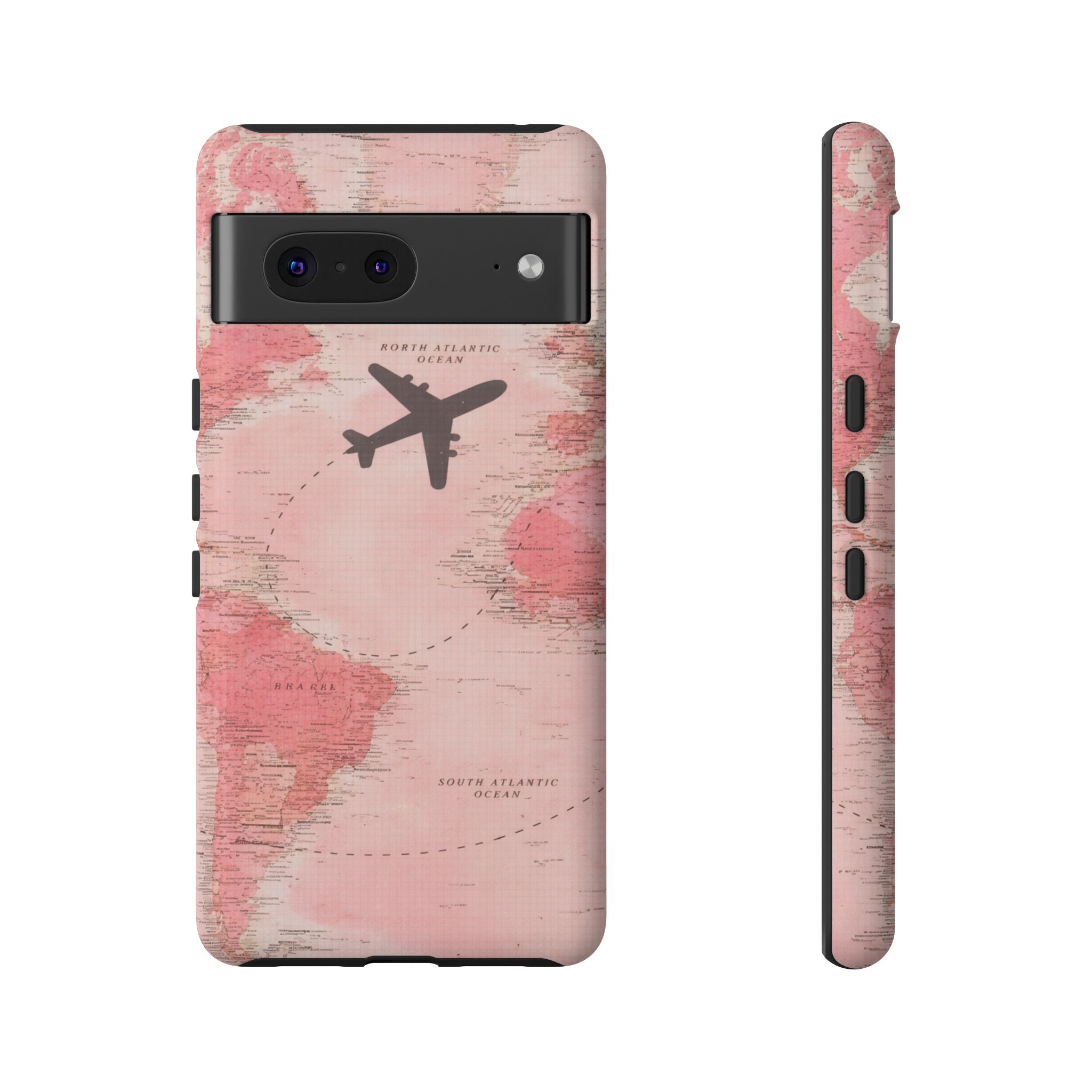 Pink World Map Phone Case with Airplane Silhouette – Travel Passport Case🎀✈️