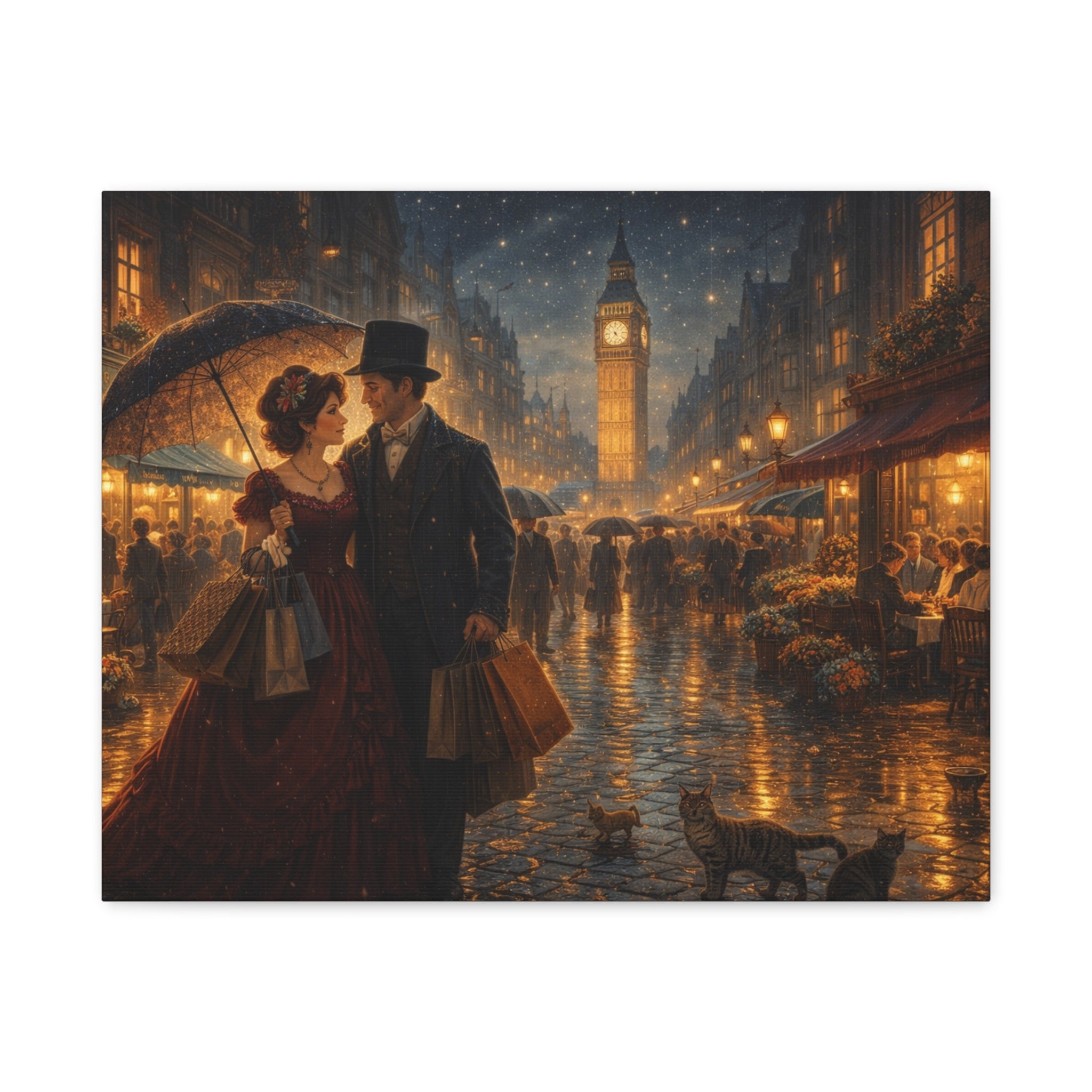 🕯️ Victorian London Rainy Evening Canvas — A Love Story Under Gaslight ✨