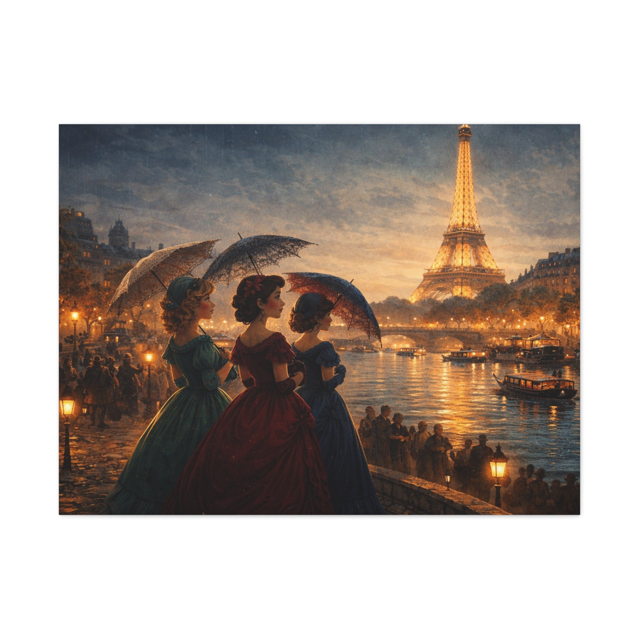 A Parisian Evening – Romantic Vintage Canvas Art by the Seine