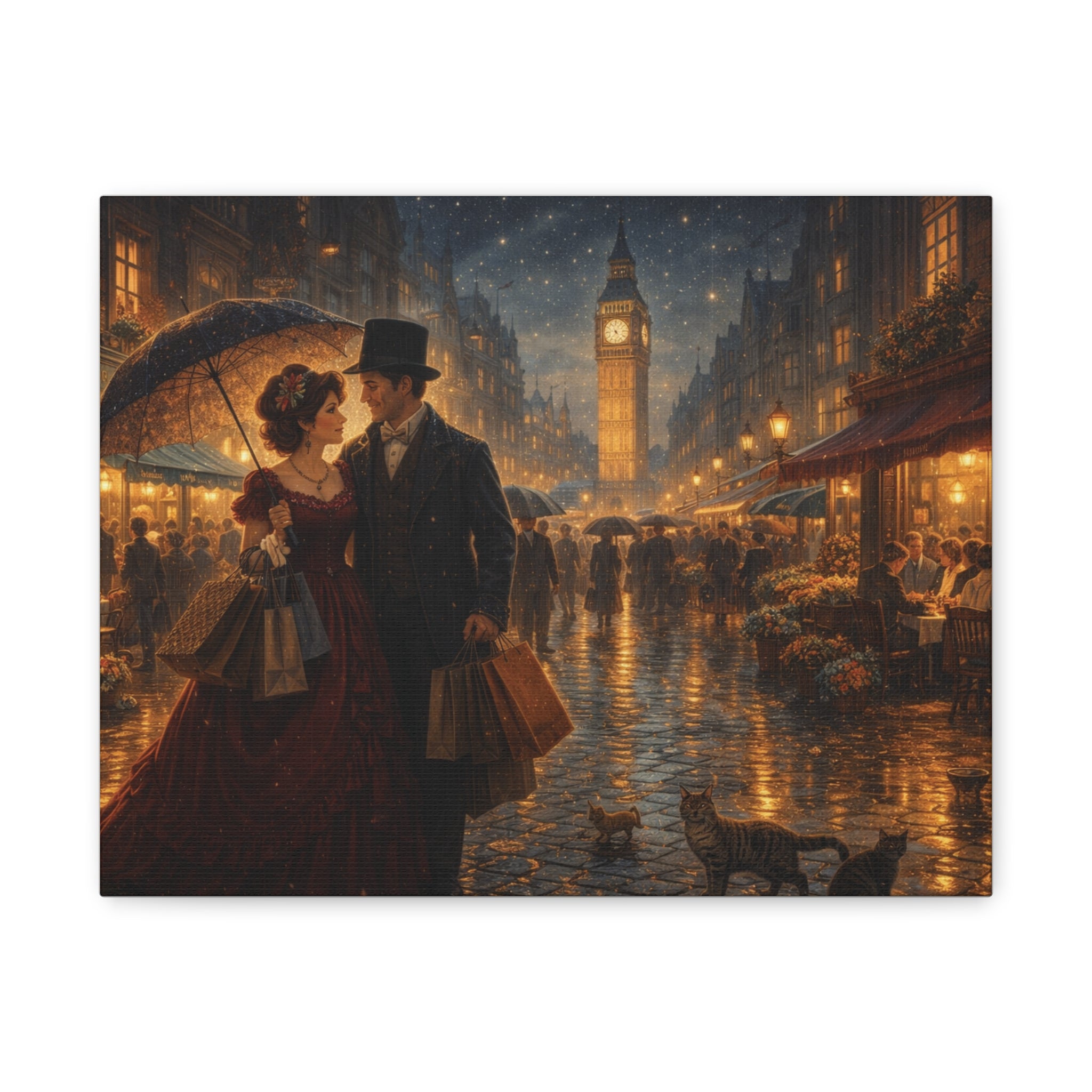 🕯️ Victorian London Rainy Evening Canvas — A Love Story Under Gaslight ✨