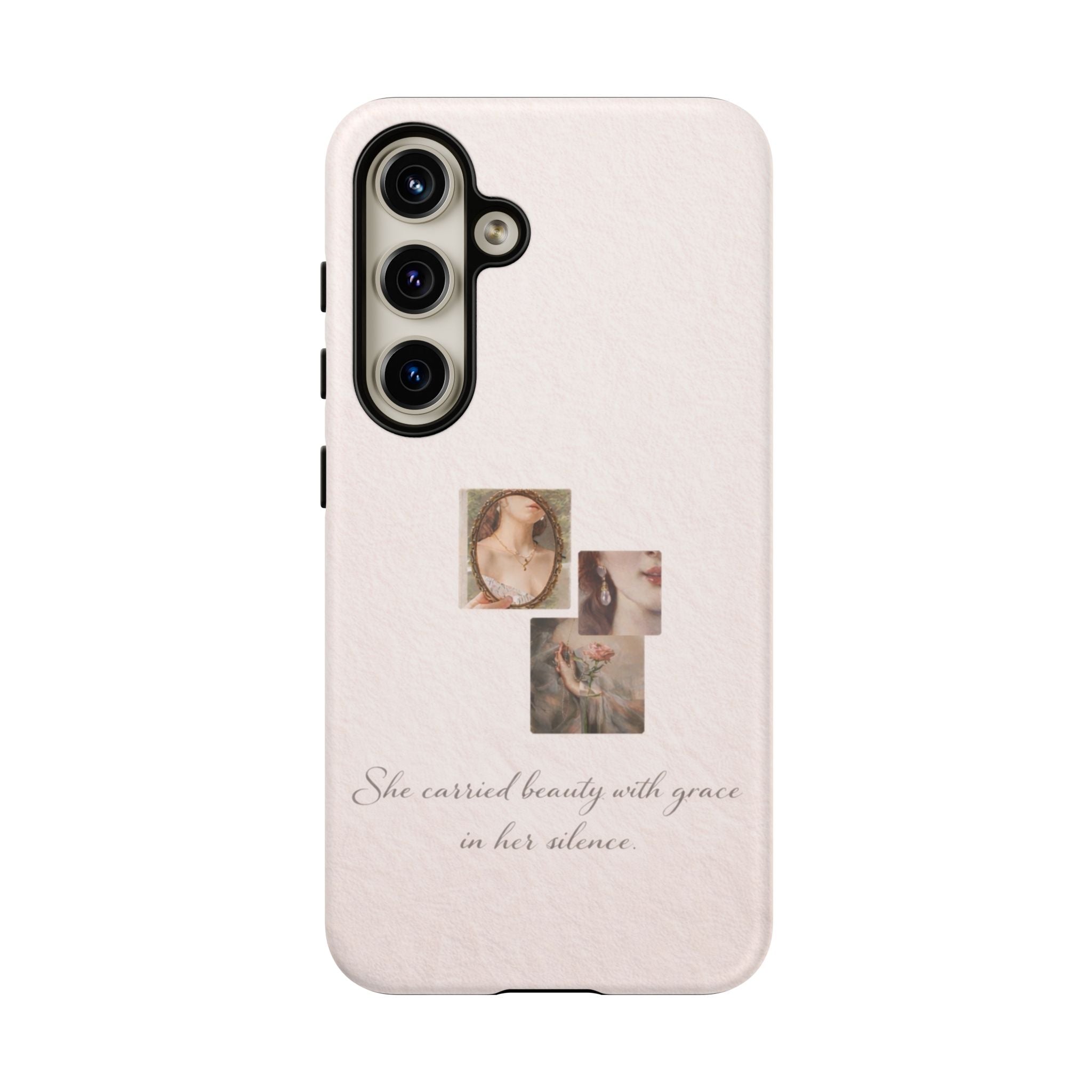 Phone Case — 'She Carried Beauty With Grace in Her Silence' Vintage Art Floral Design🩷