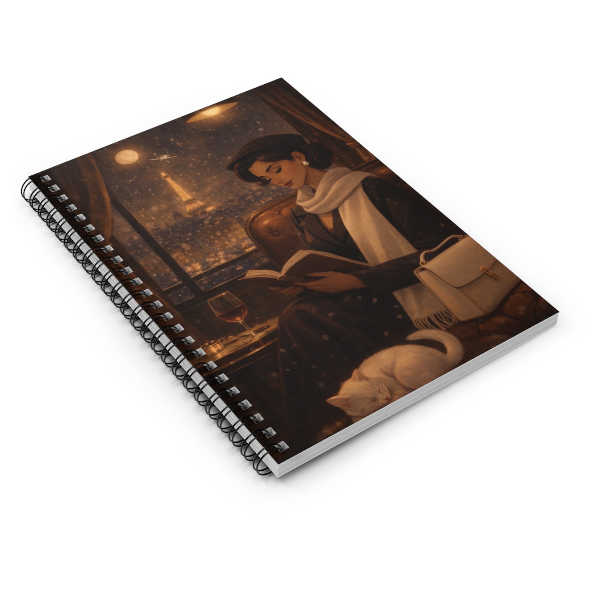Moonlit Paris Reading Notebook 🌙📖 | Cozy Vintage Journal with Eiffel Tower Night Scene