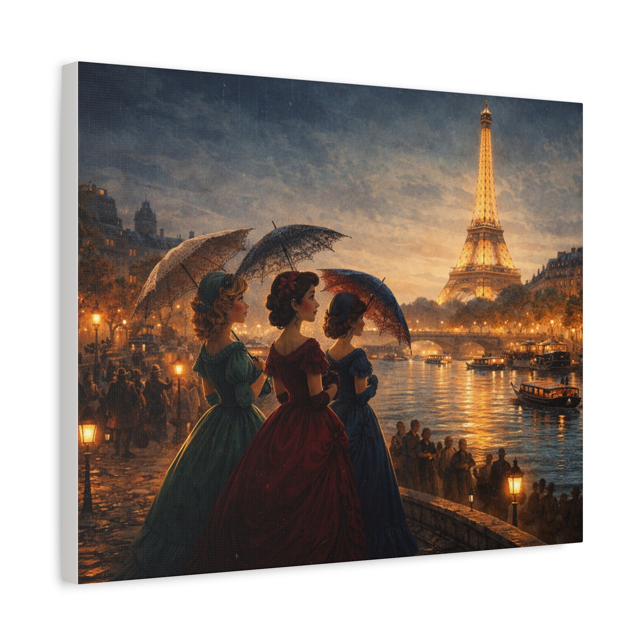 A Parisian Evening – Romantic Vintage Canvas Art by the Seine