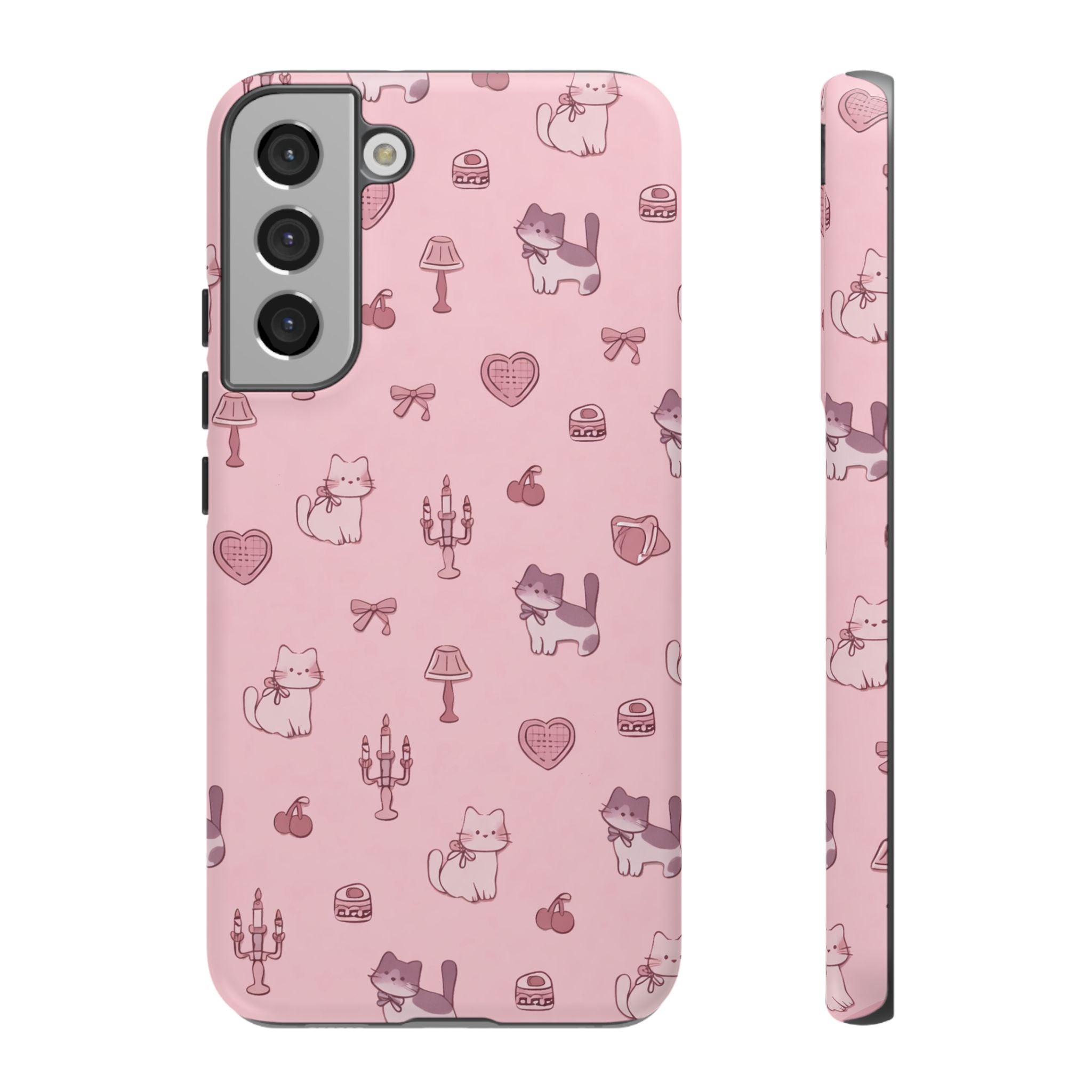Pink Kawaii Cat Pattern Tough Phone Case🎀💕🐈