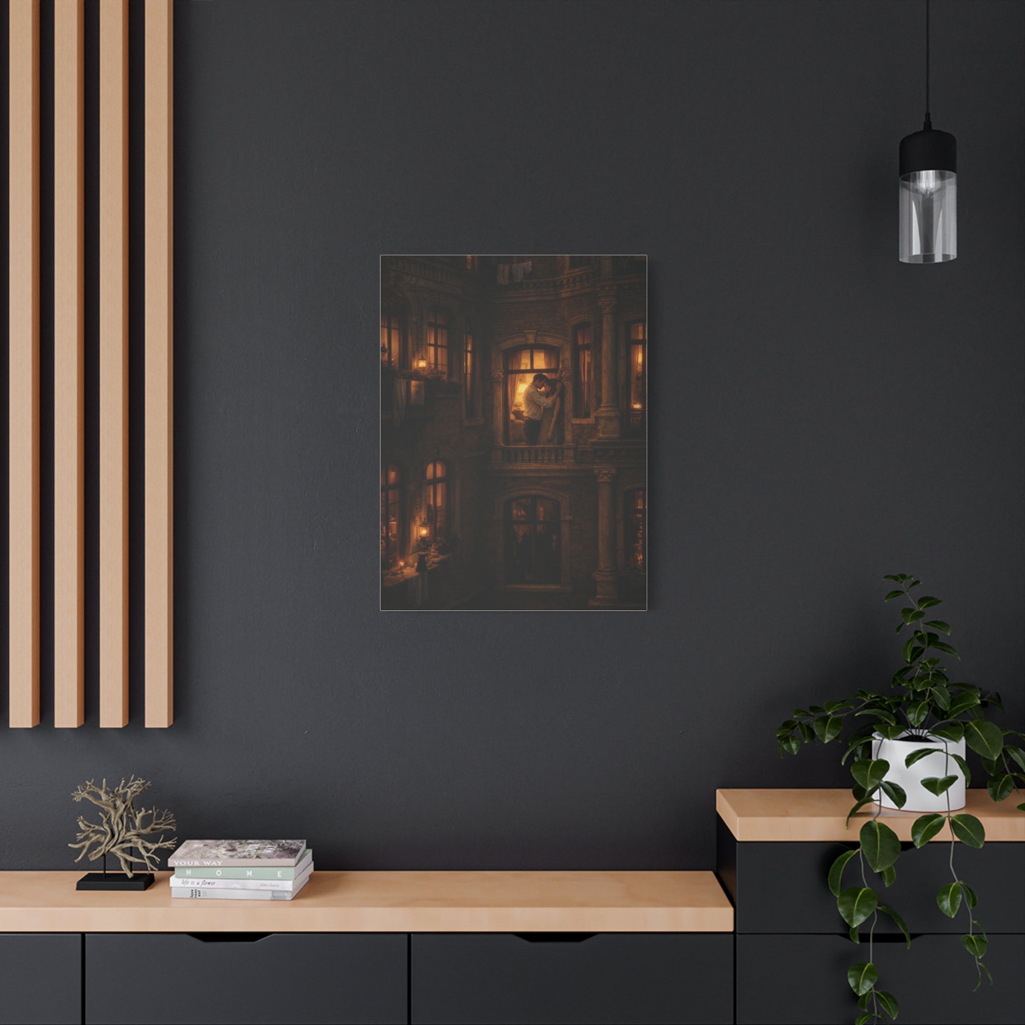 A Quiet Balcony at Night – Romantic Matte Canvas Wall Art 🌙✨