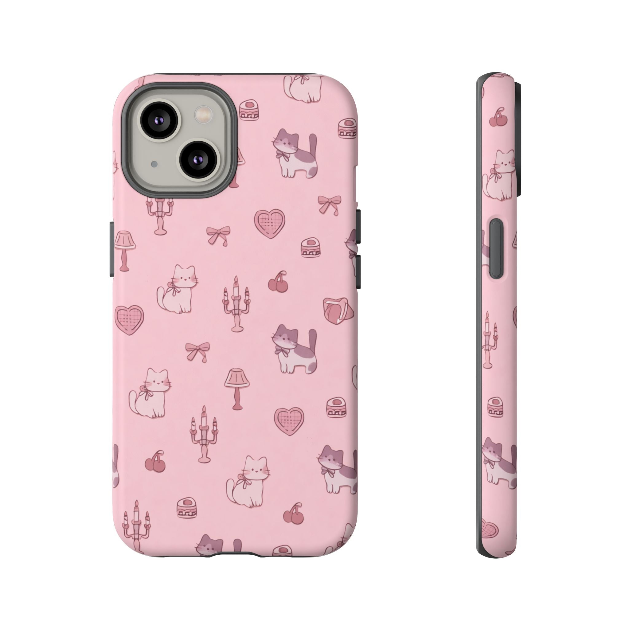Pink Kawaii Cat Pattern Tough Phone Case🎀💕🐈