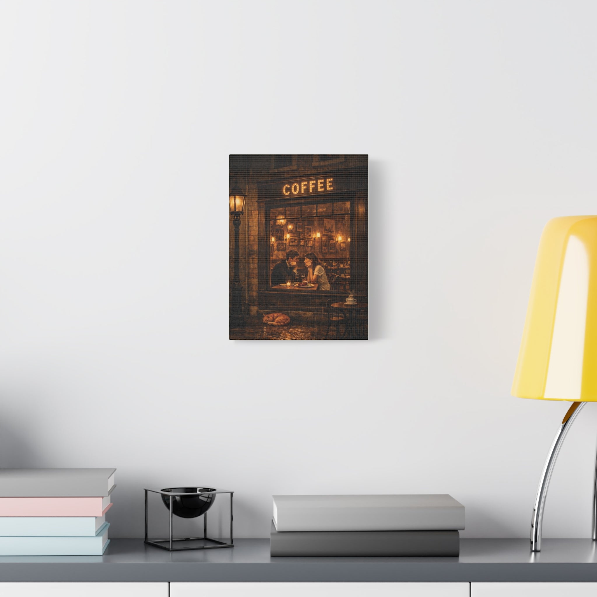 Coffee Shop Romance ☕🌧️ | Vintage Rainy Night Café Canvas Wall Art