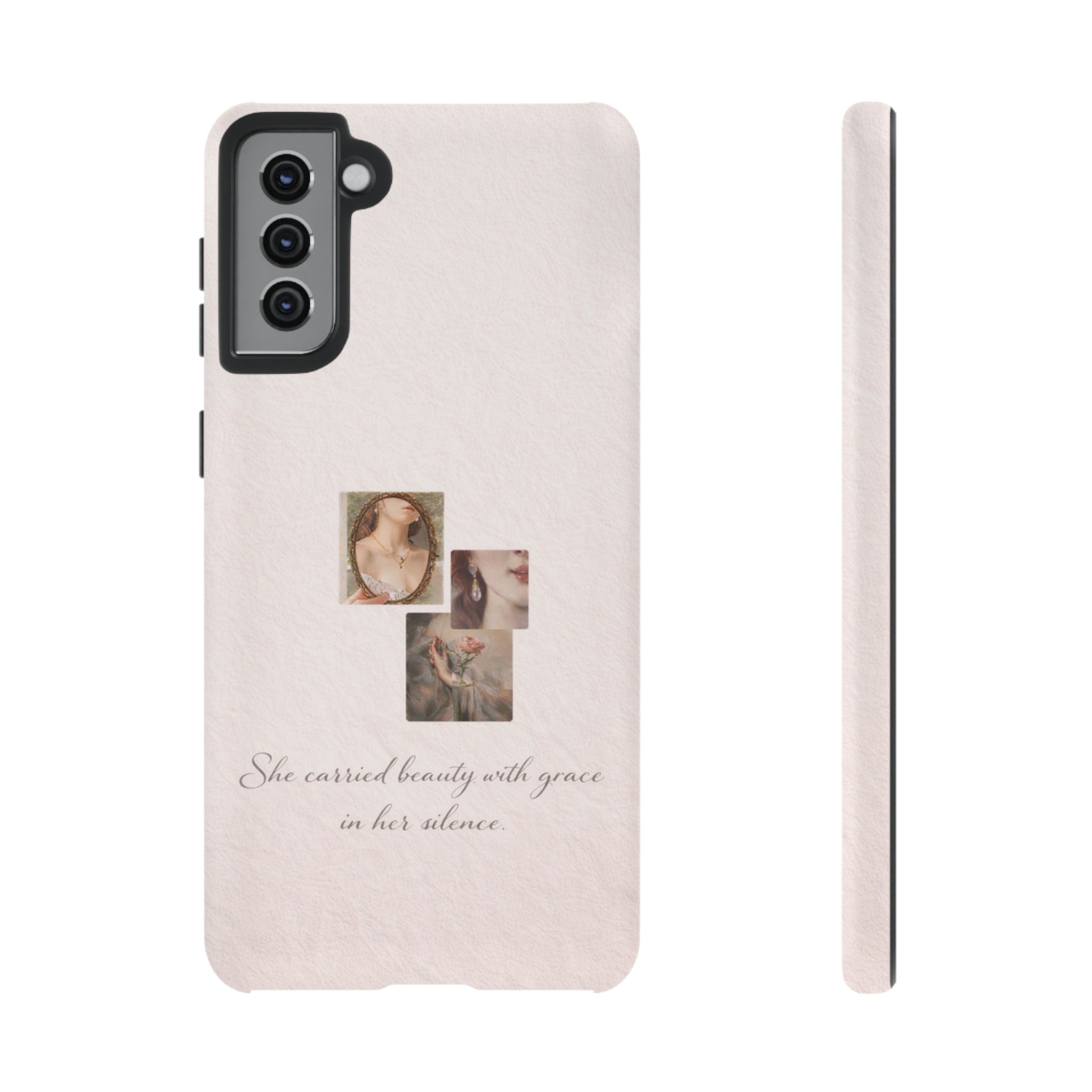 Phone Case — 'She Carried Beauty With Grace in Her Silence' Vintage Art Floral Design🩷