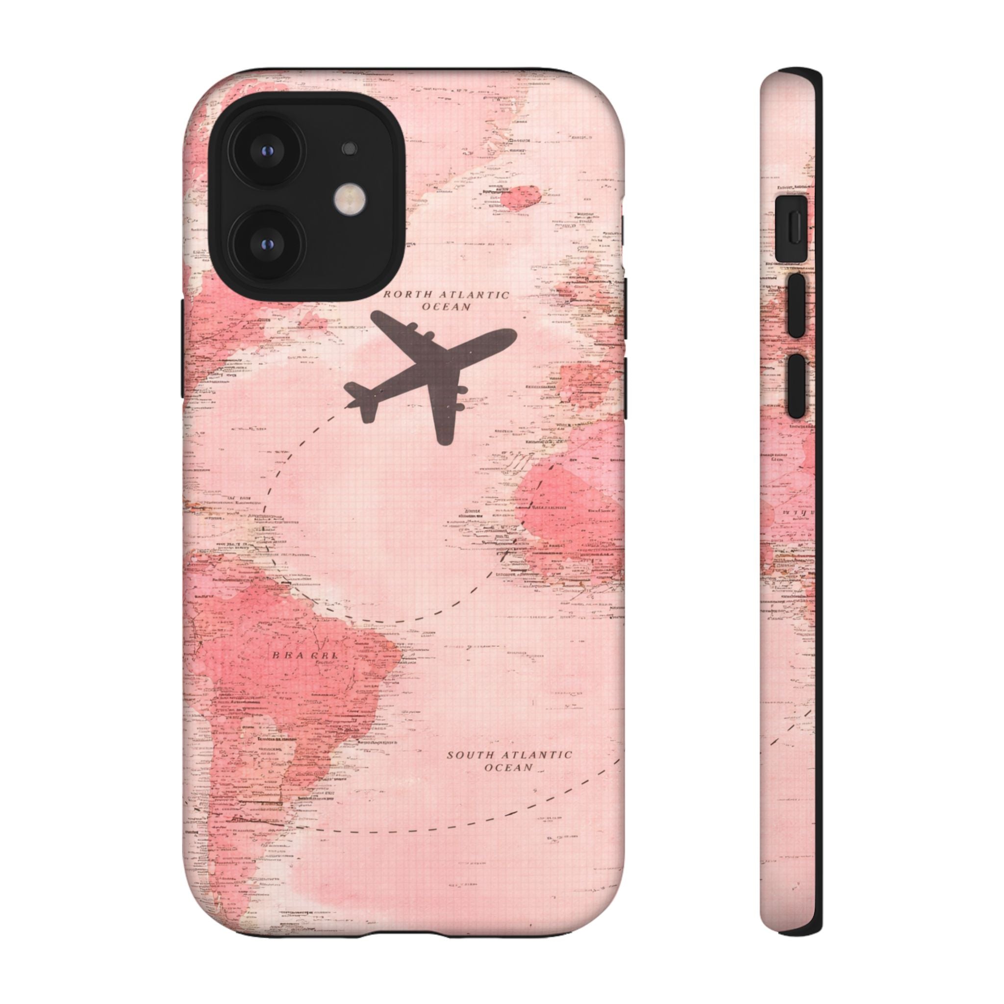 Pink World Map Phone Case with Airplane Silhouette – Travel Passport Case🎀✈️