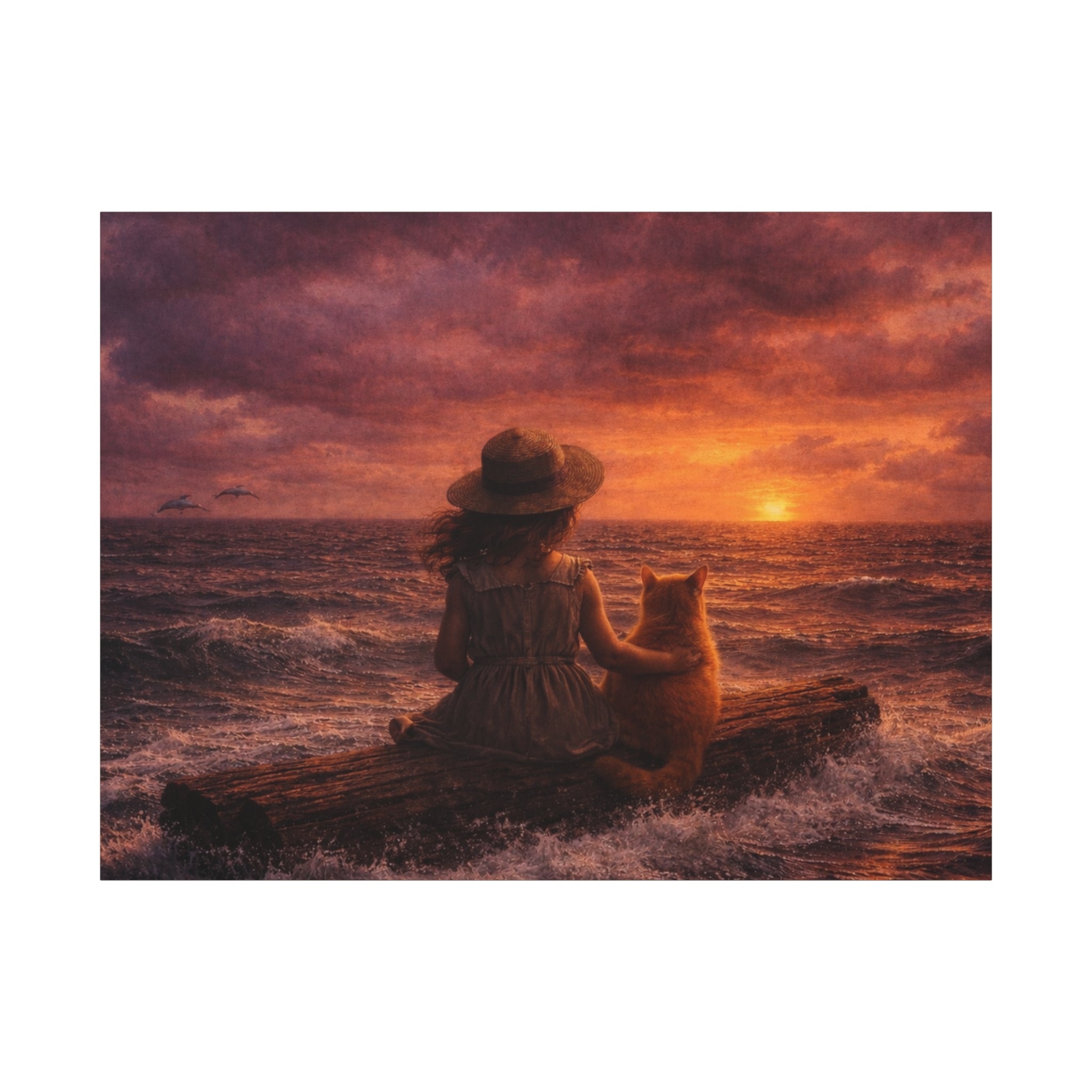 Quiet Companionship at Sunset – Girl & Cat Canvas Wall Art (Matte Stretched) 🌅