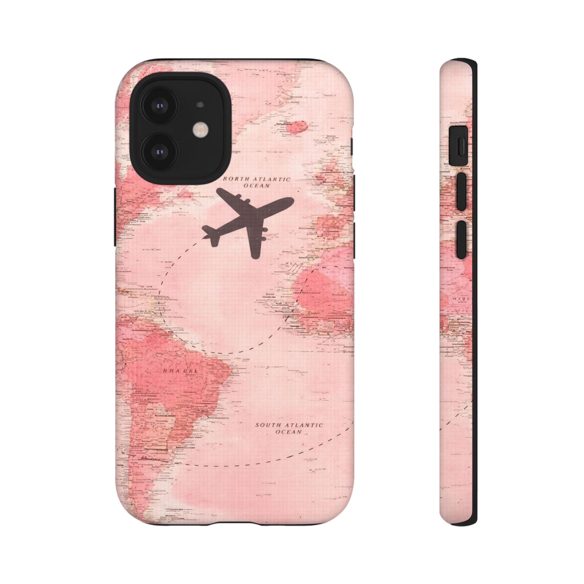 Pink World Map Phone Case with Airplane Silhouette – Travel Passport Case🎀✈️