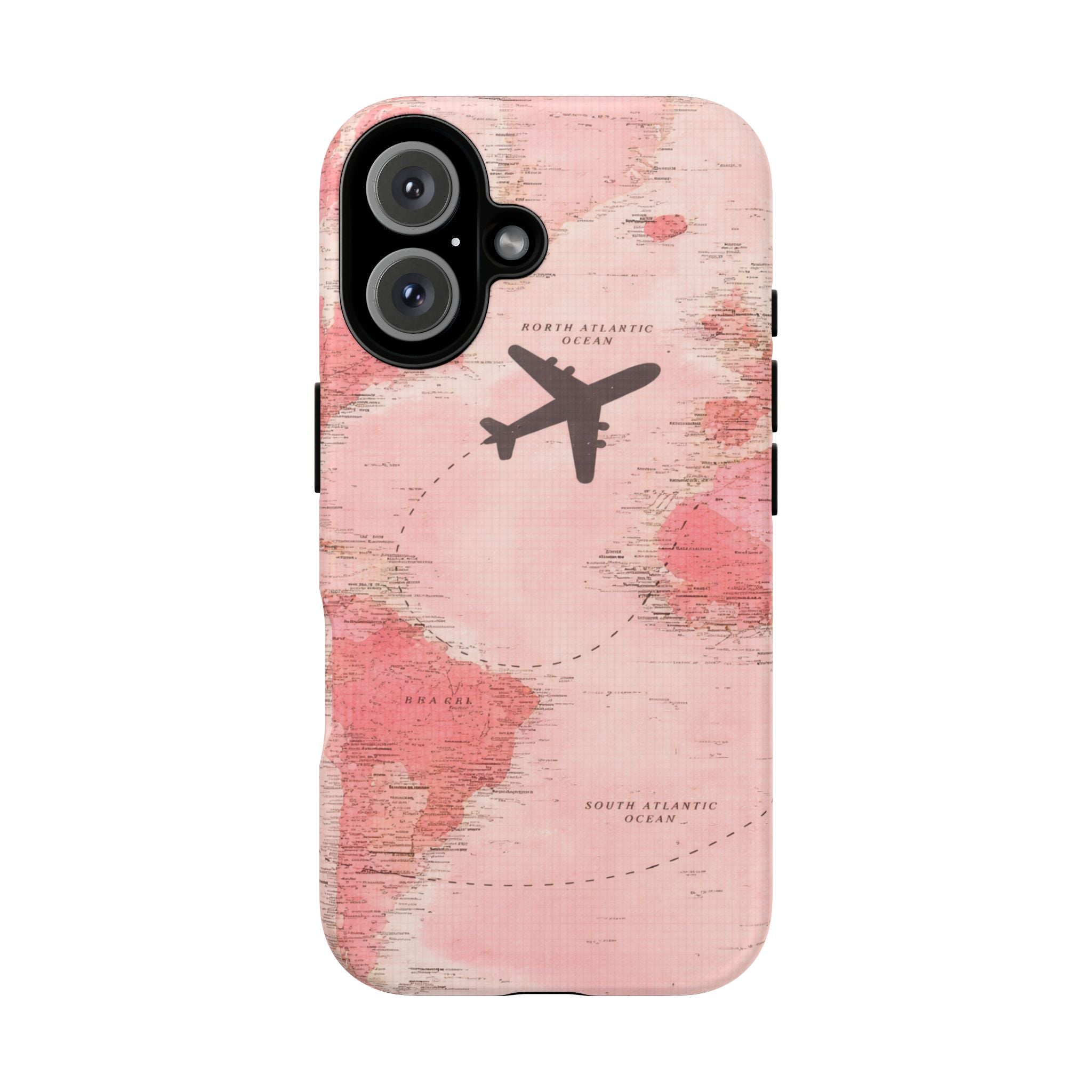 Pink World Map Phone Case with Airplane Silhouette – Travel Passport Case🎀✈️