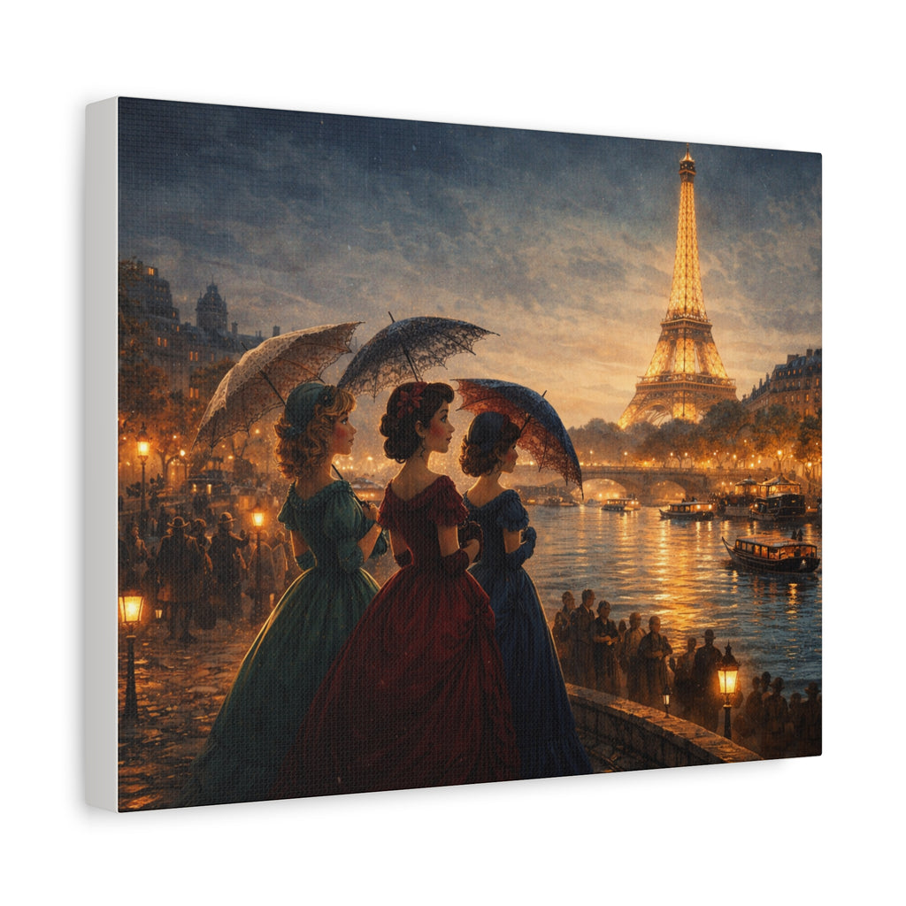 A Parisian Evening – Romantic Vintage Canvas Art by the Seine