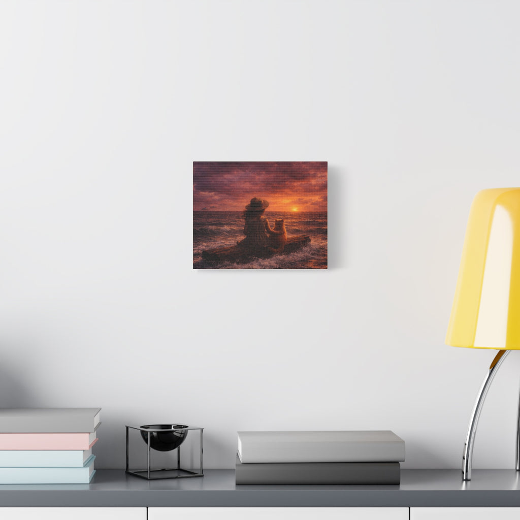 Quiet Companionship at Sunset – Girl & Cat Canvas Wall Art (Matte Stretched) 🌅