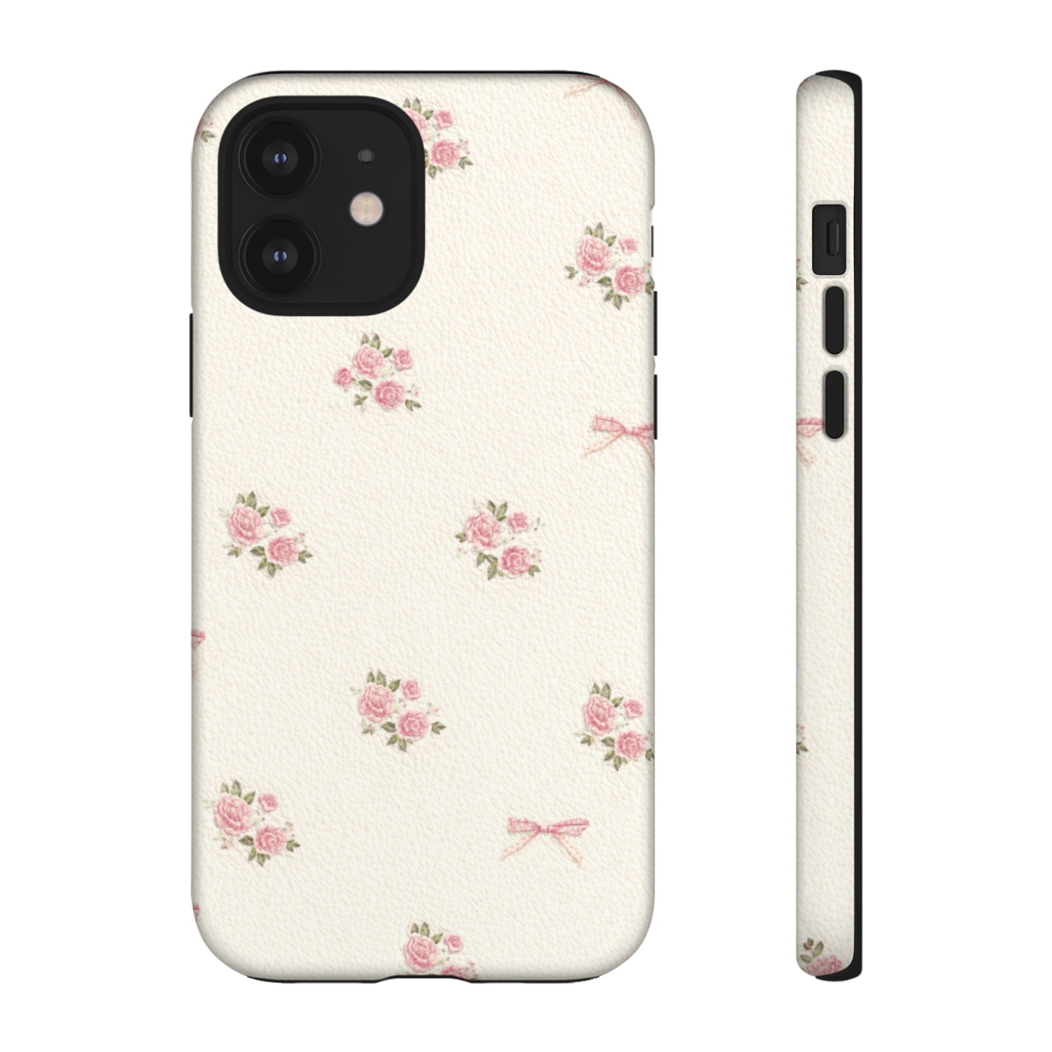 Floral Bow Tough Phone Case — Vintage Pink Rose Pattern🌷🎀