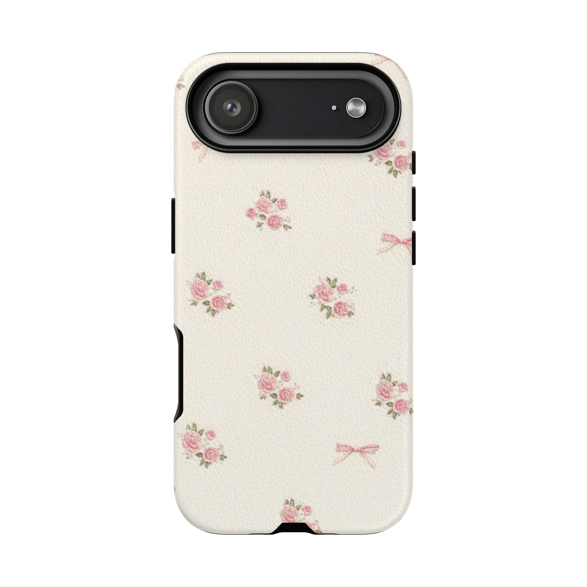 Floral Bow Tough Phone Case — Vintage Pink Rose Pattern🌷🎀