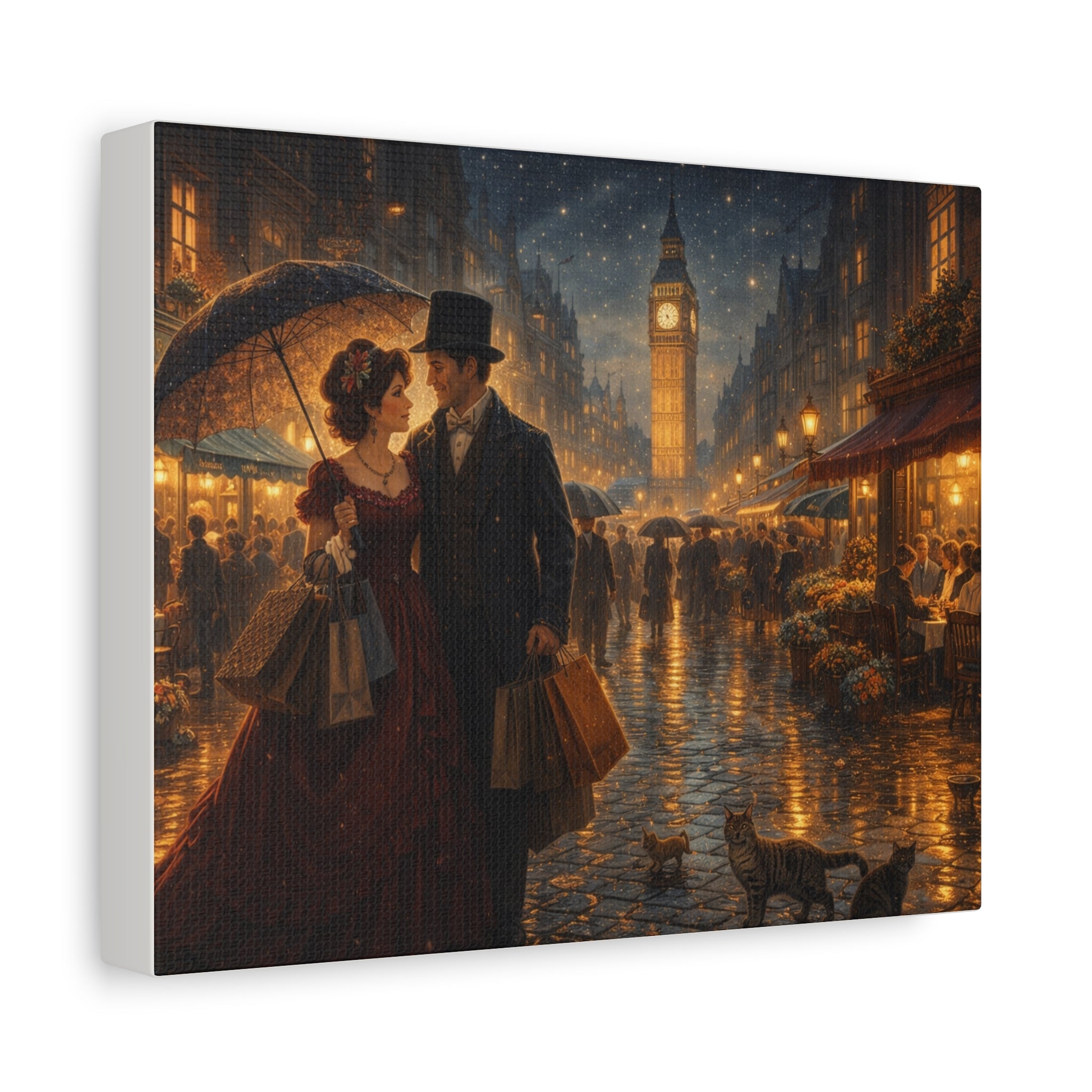 🕯️ Victorian London Rainy Evening Canvas — A Love Story Under Gaslight ✨