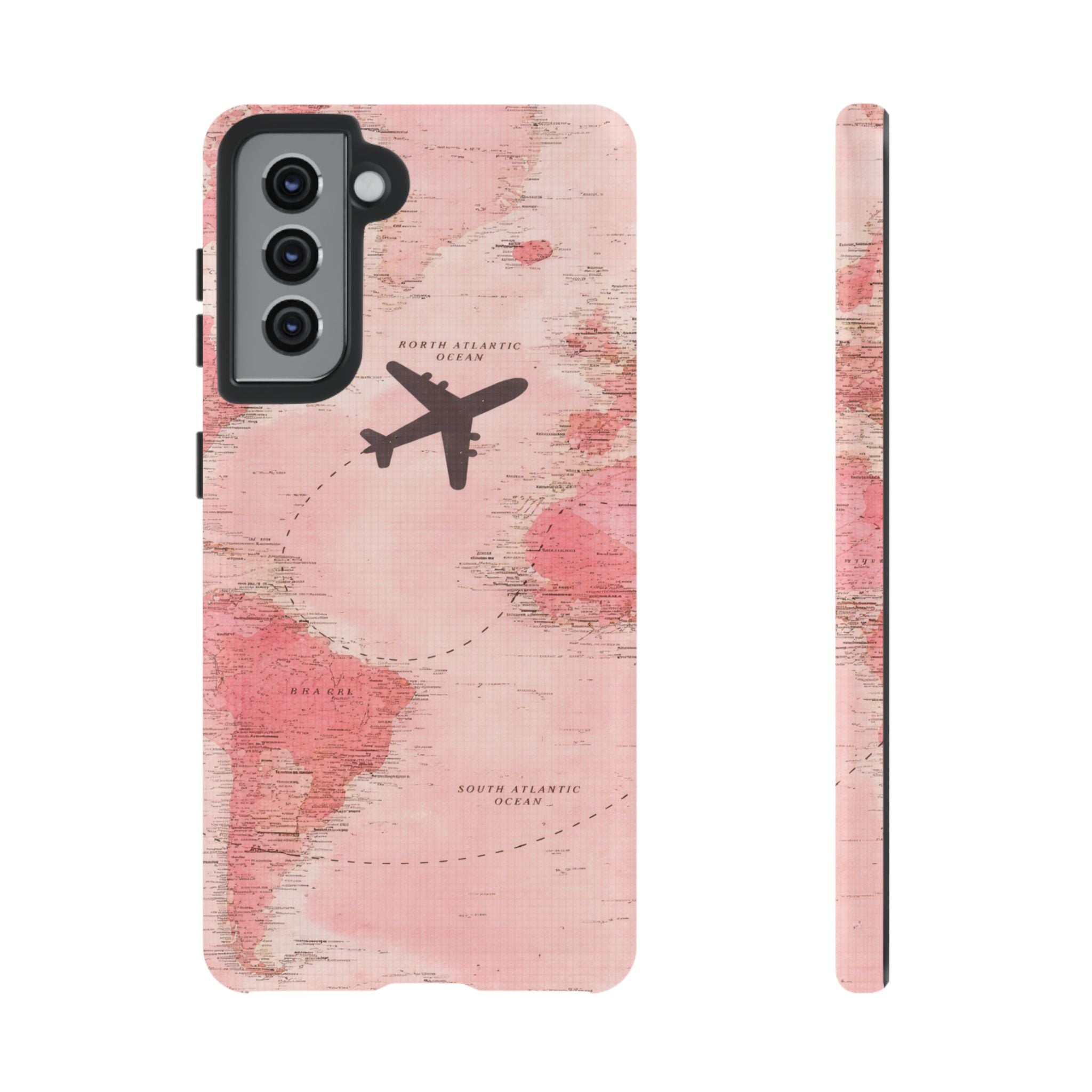 Pink World Map Phone Case with Airplane Silhouette – Travel Passport Case🎀✈️