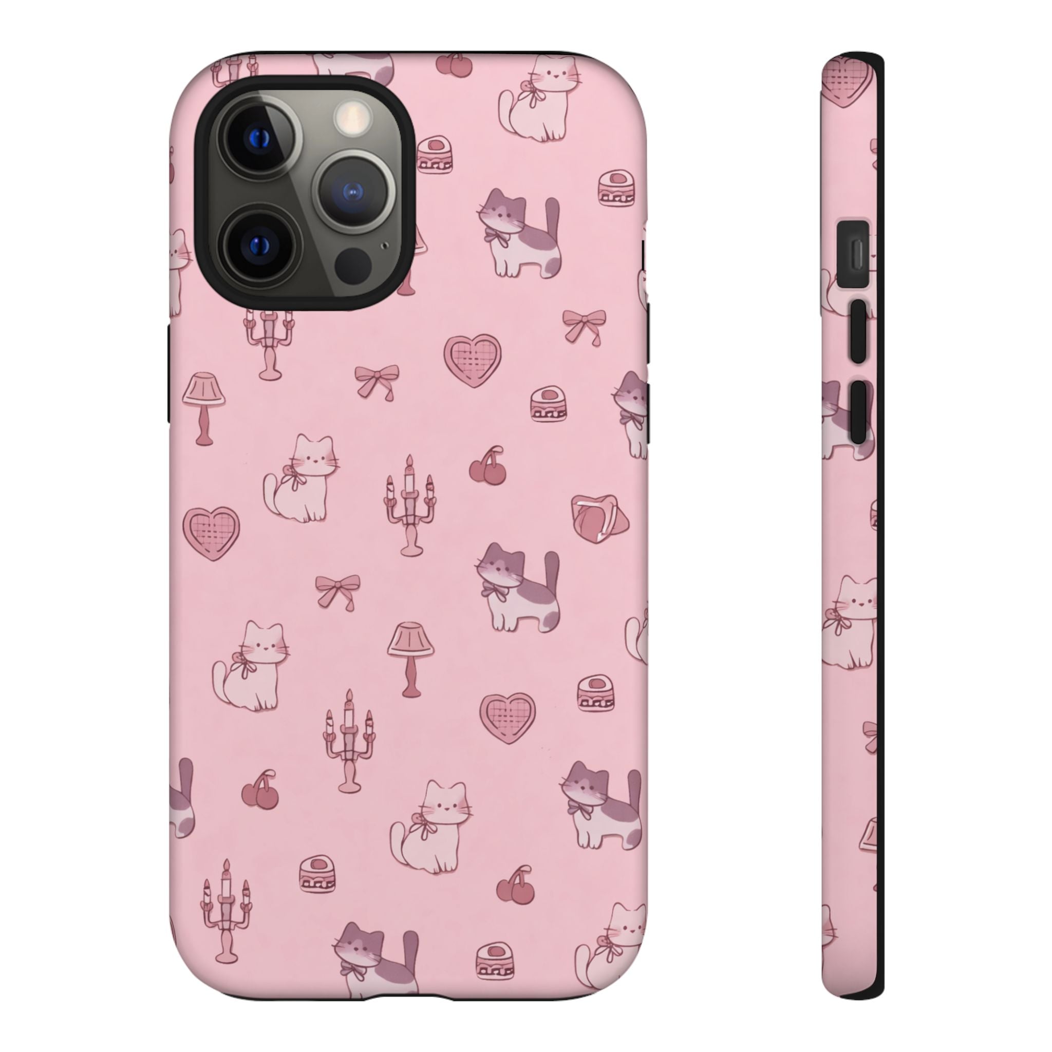 Pink Kawaii Cat Pattern Tough Phone Case🎀💕🐈
