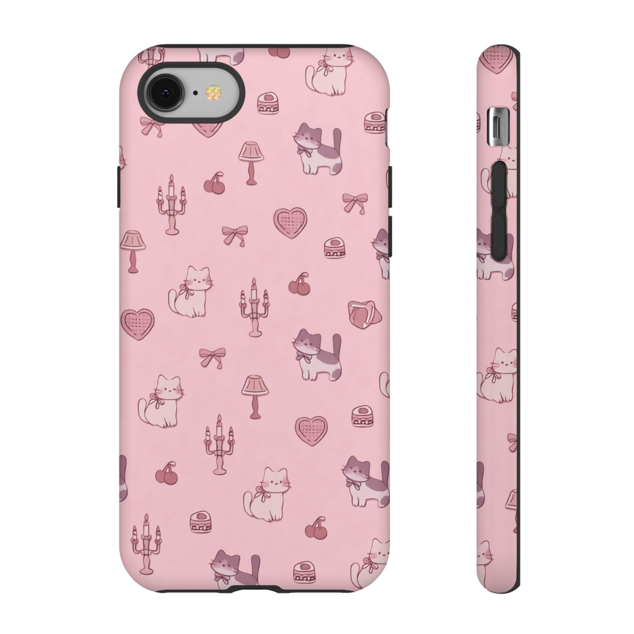 Pink Kawaii Cat Pattern Tough Phone Case🎀💕🐈