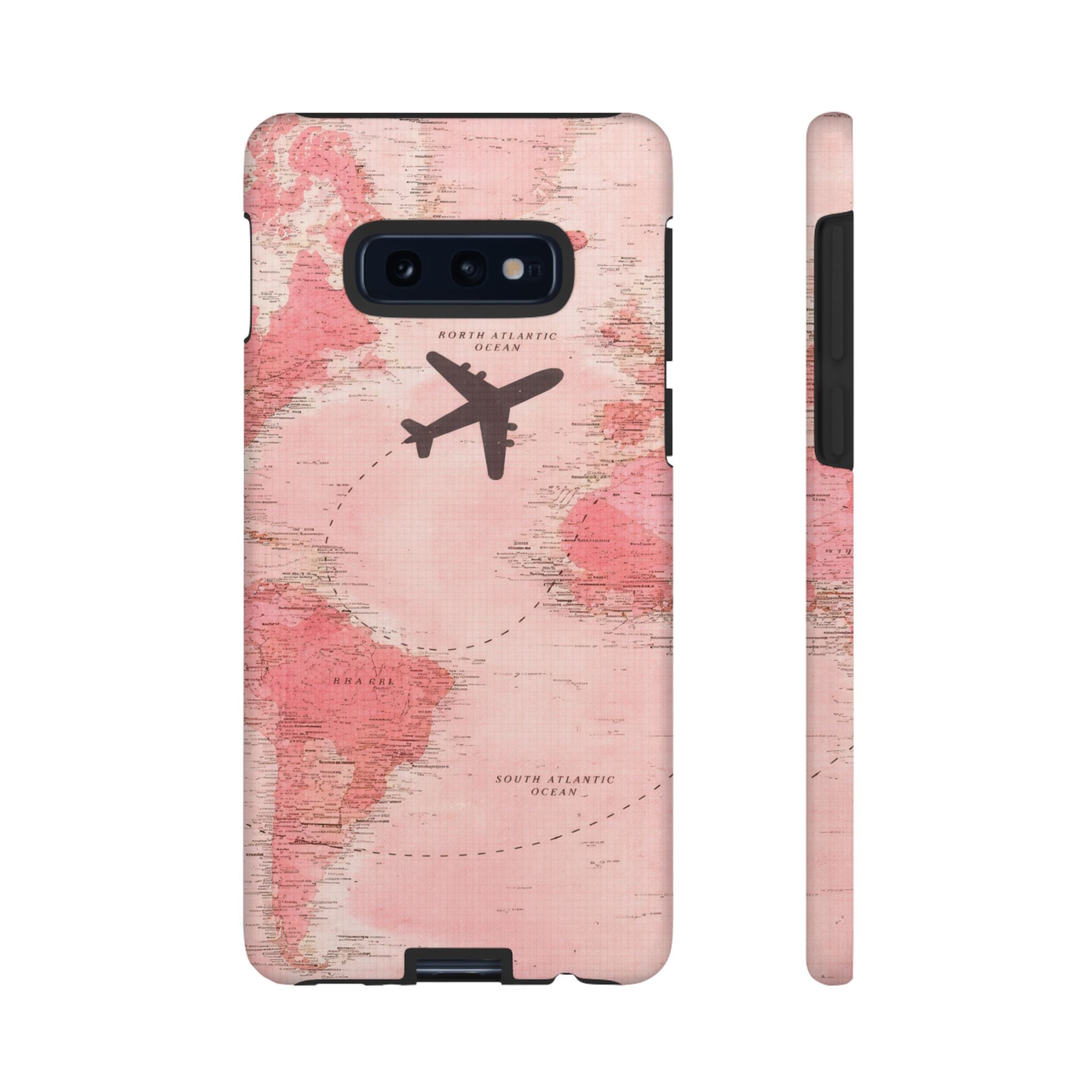 Pink World Map Phone Case with Airplane Silhouette – Travel Passport Case🎀✈️