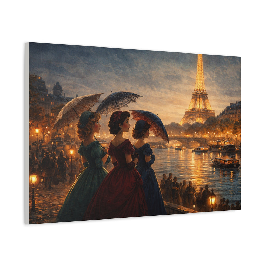 A Parisian Evening – Romantic Vintage Canvas Art by the Seine