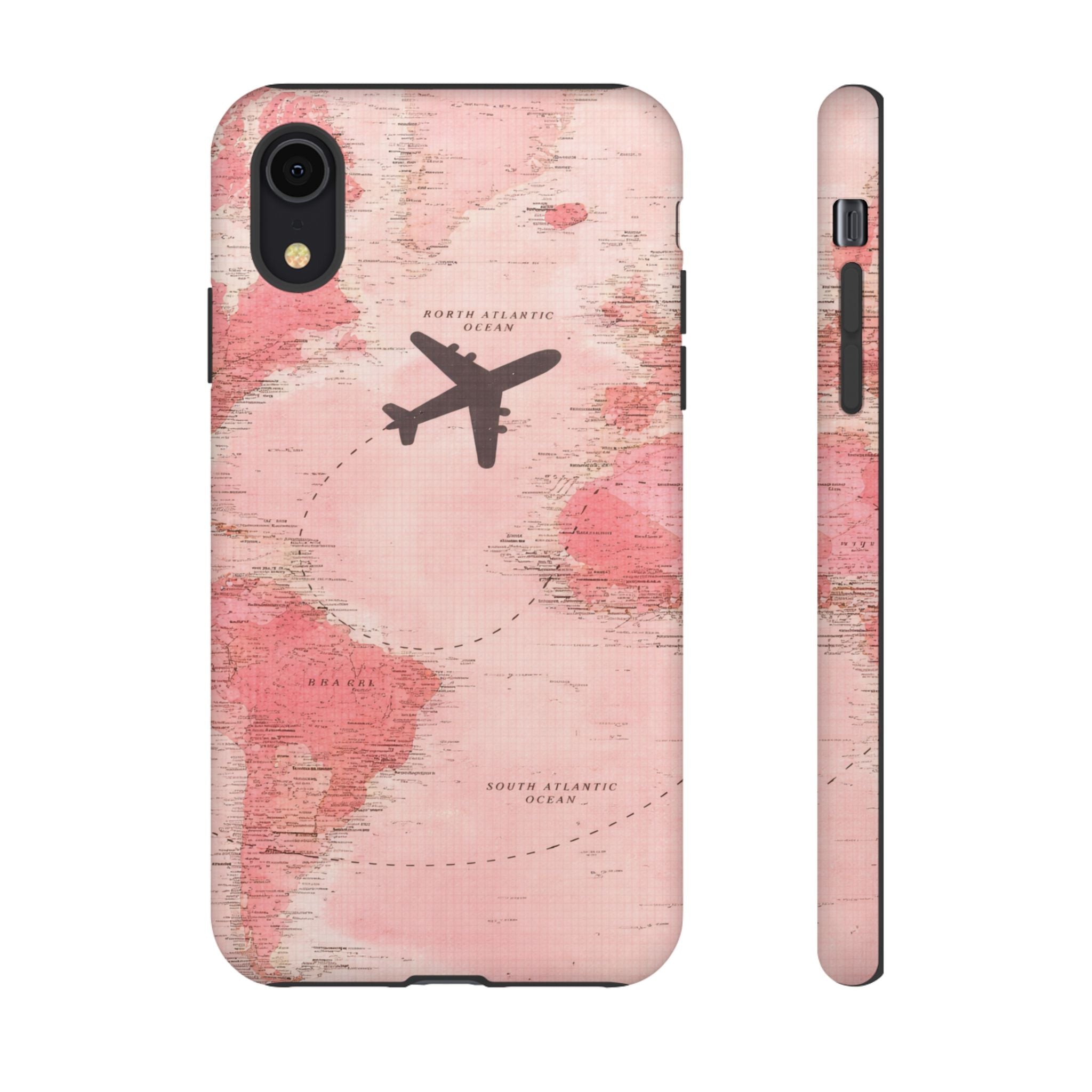 Pink World Map Phone Case with Airplane Silhouette – Travel Passport Case🎀✈️