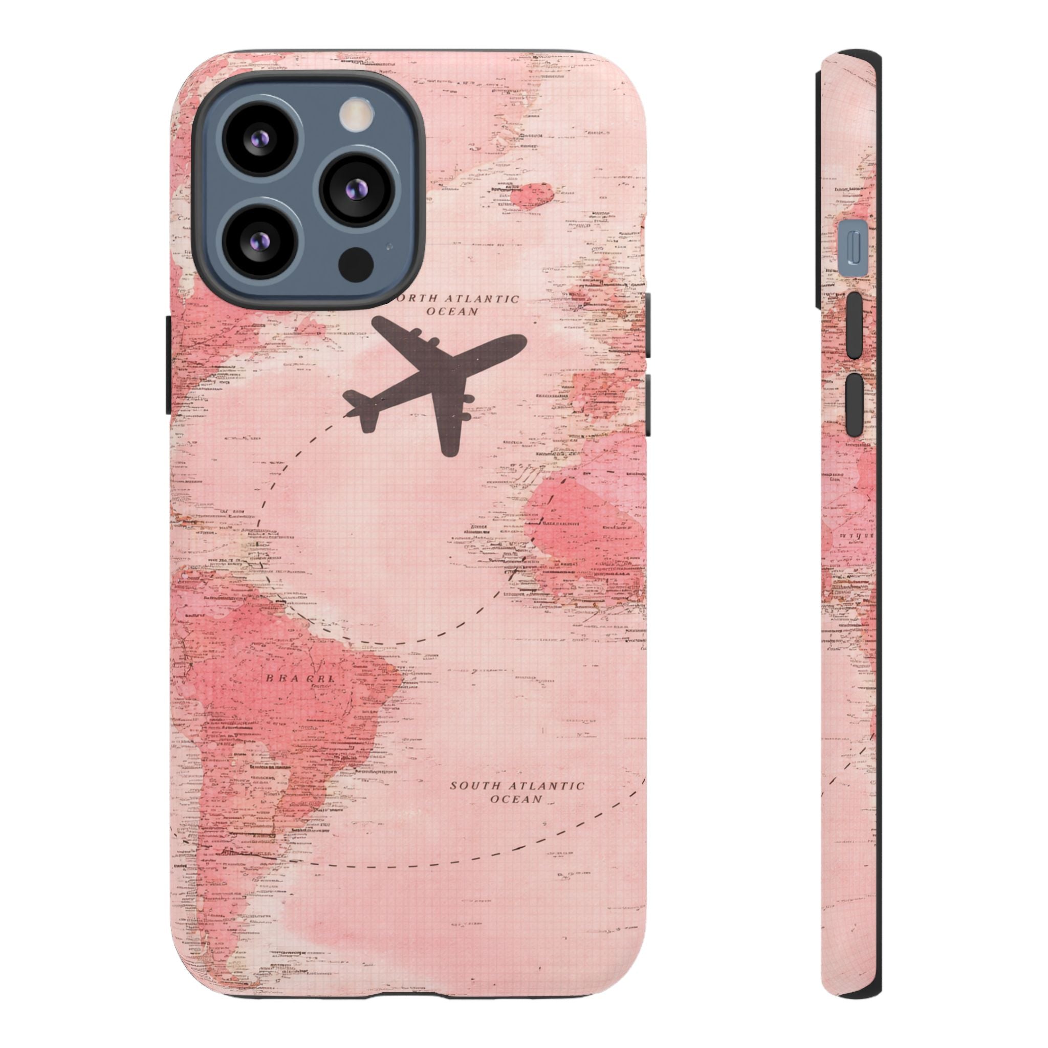 Pink World Map Phone Case with Airplane Silhouette – Travel Passport Case🎀✈️