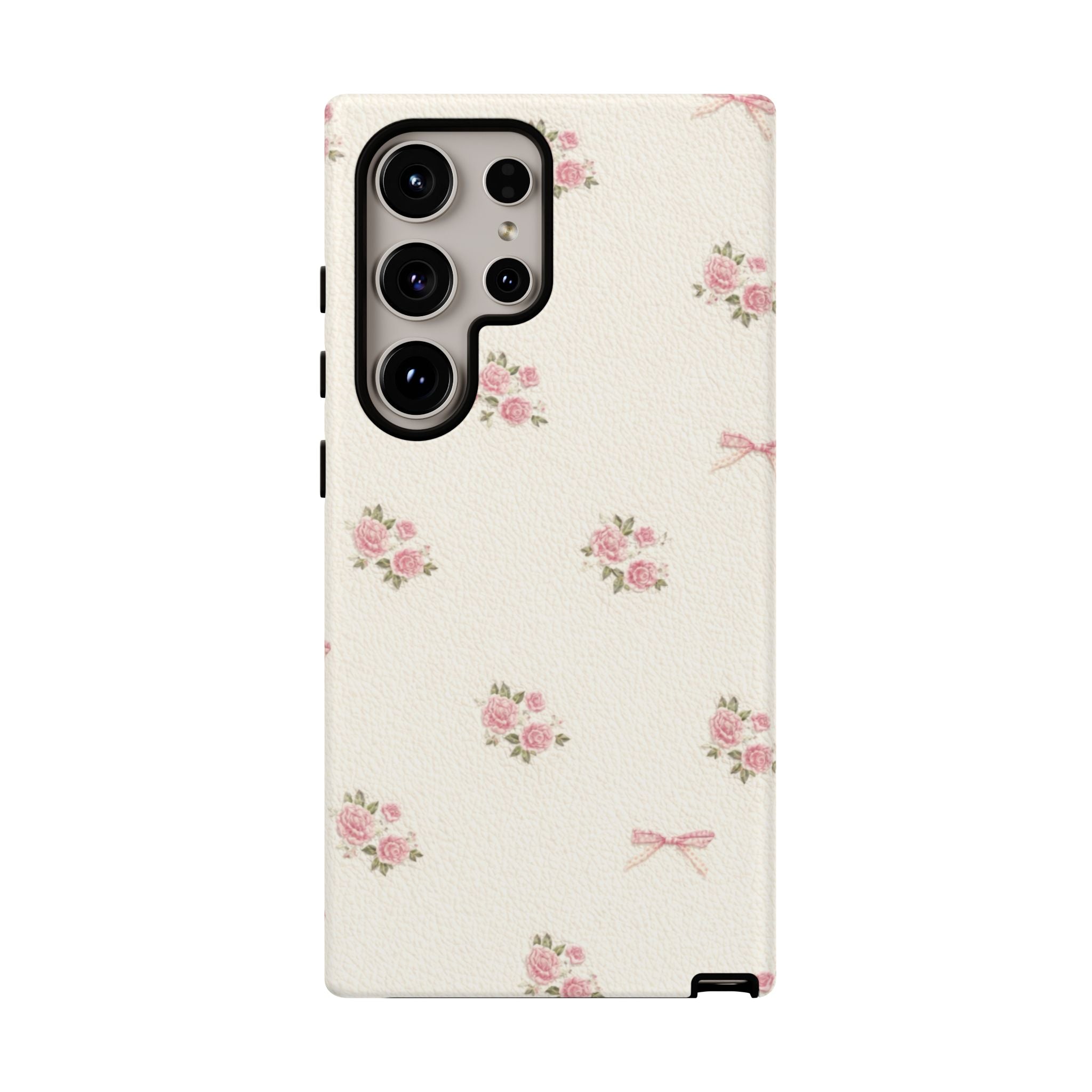 Floral Bow Tough Phone Case — Vintage Pink Rose Pattern🌷🎀