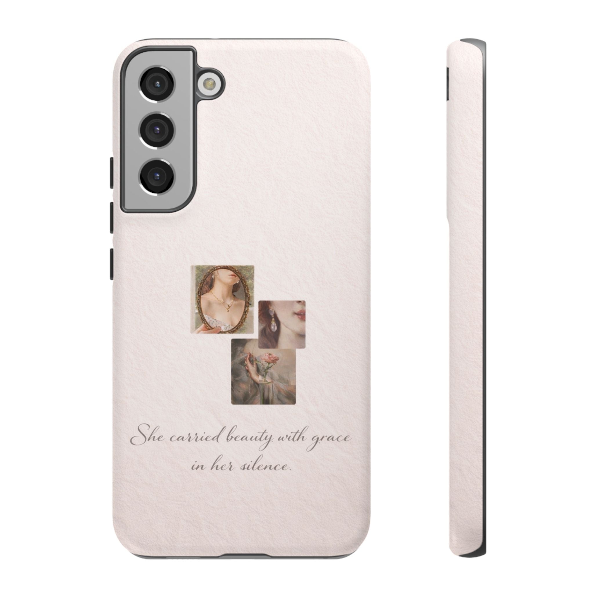Phone Case — 'She Carried Beauty With Grace in Her Silence' Vintage Art Floral Design🩷