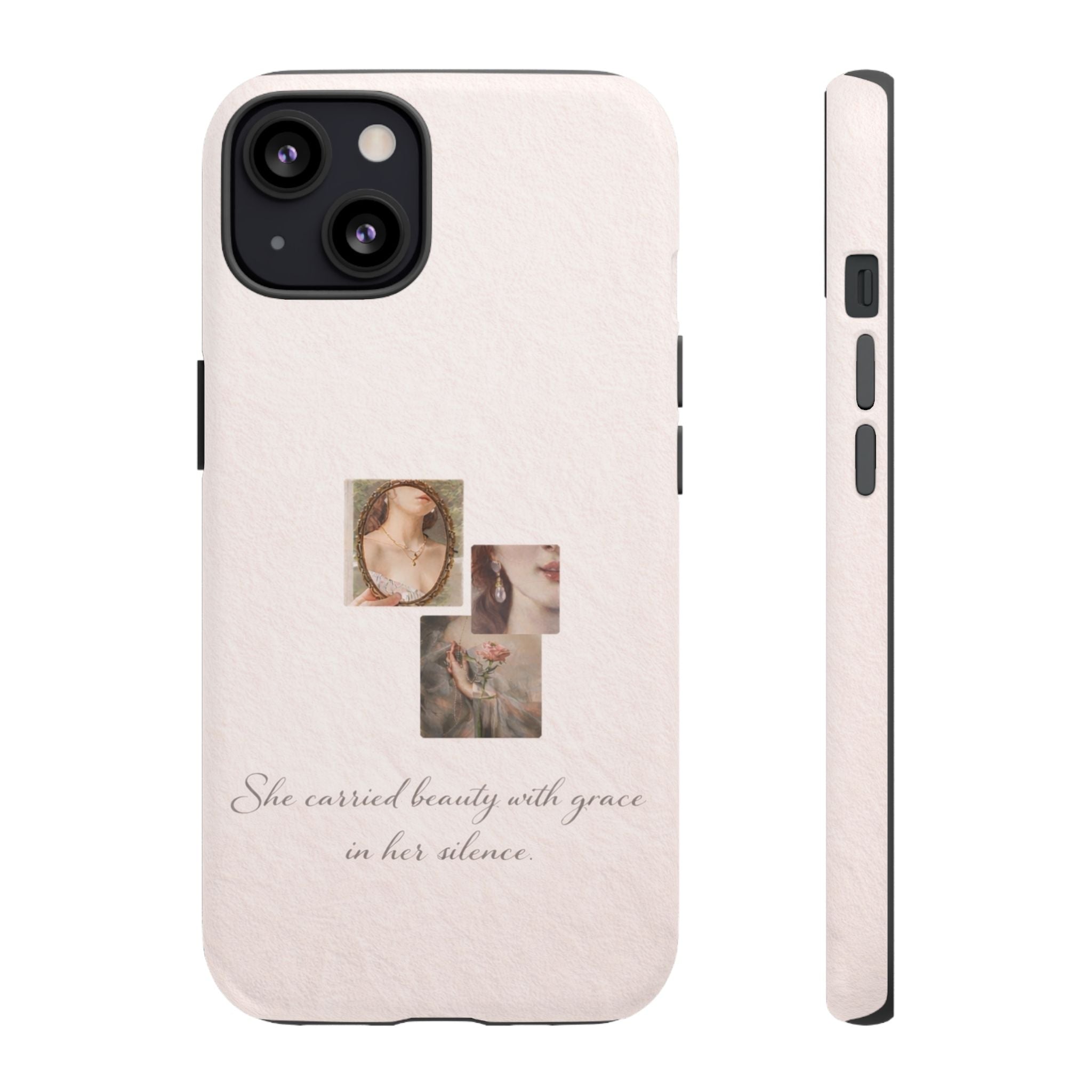 Phone Case — 'She Carried Beauty With Grace in Her Silence' Vintage Art Floral Design🩷
