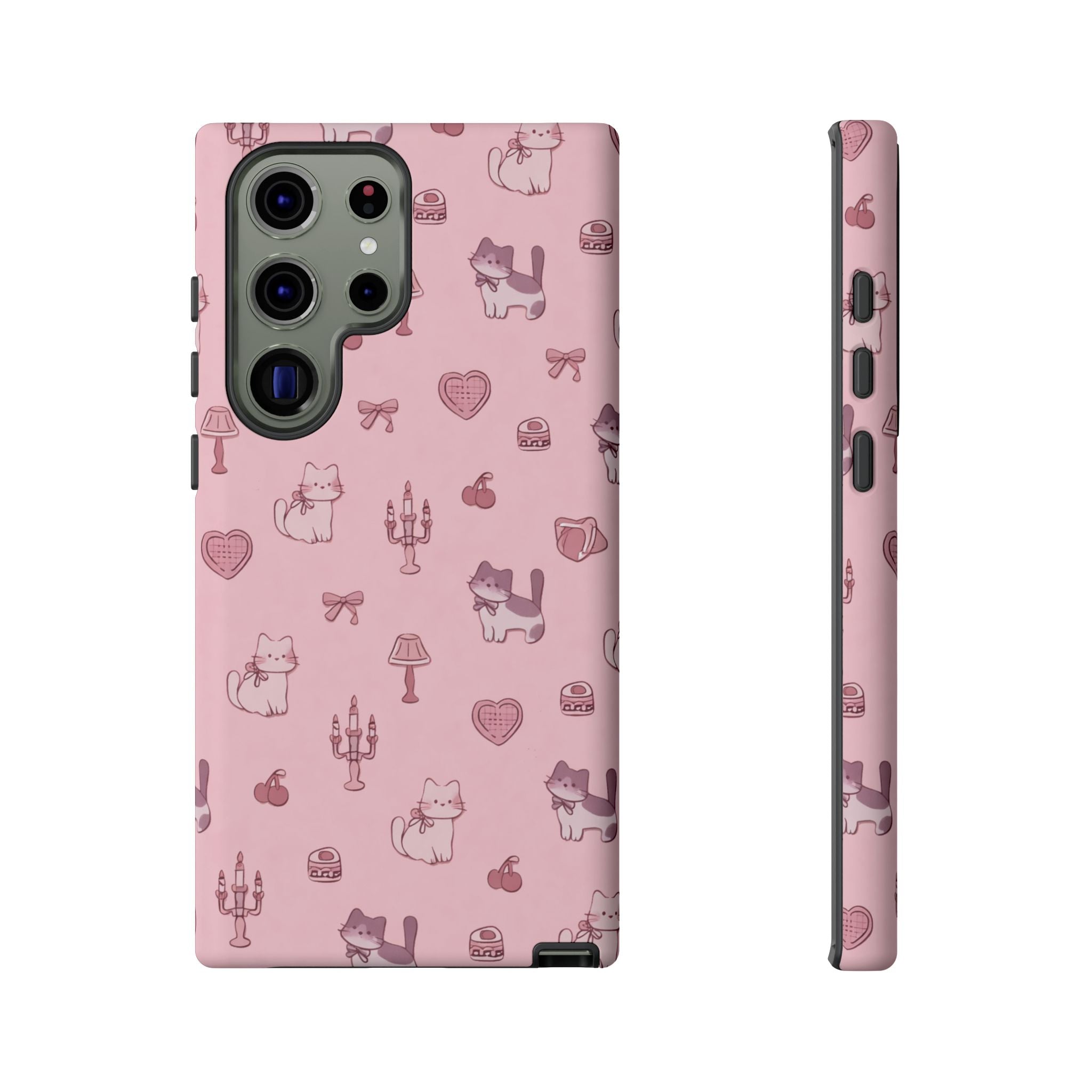 Pink Kawaii Cat Pattern Tough Phone Case🎀💕🐈