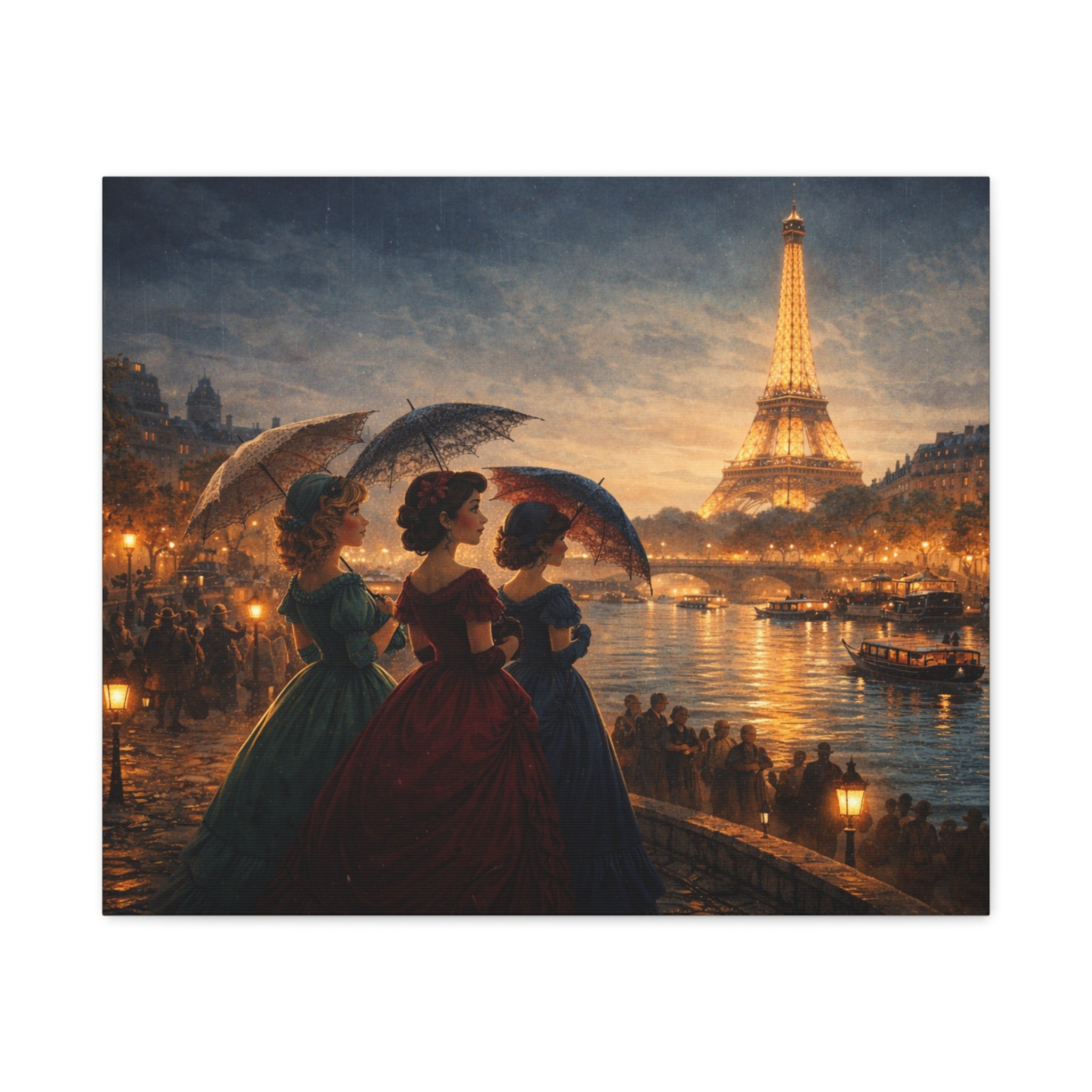 A Parisian Evening – Romantic Vintage Canvas Art by the Seine