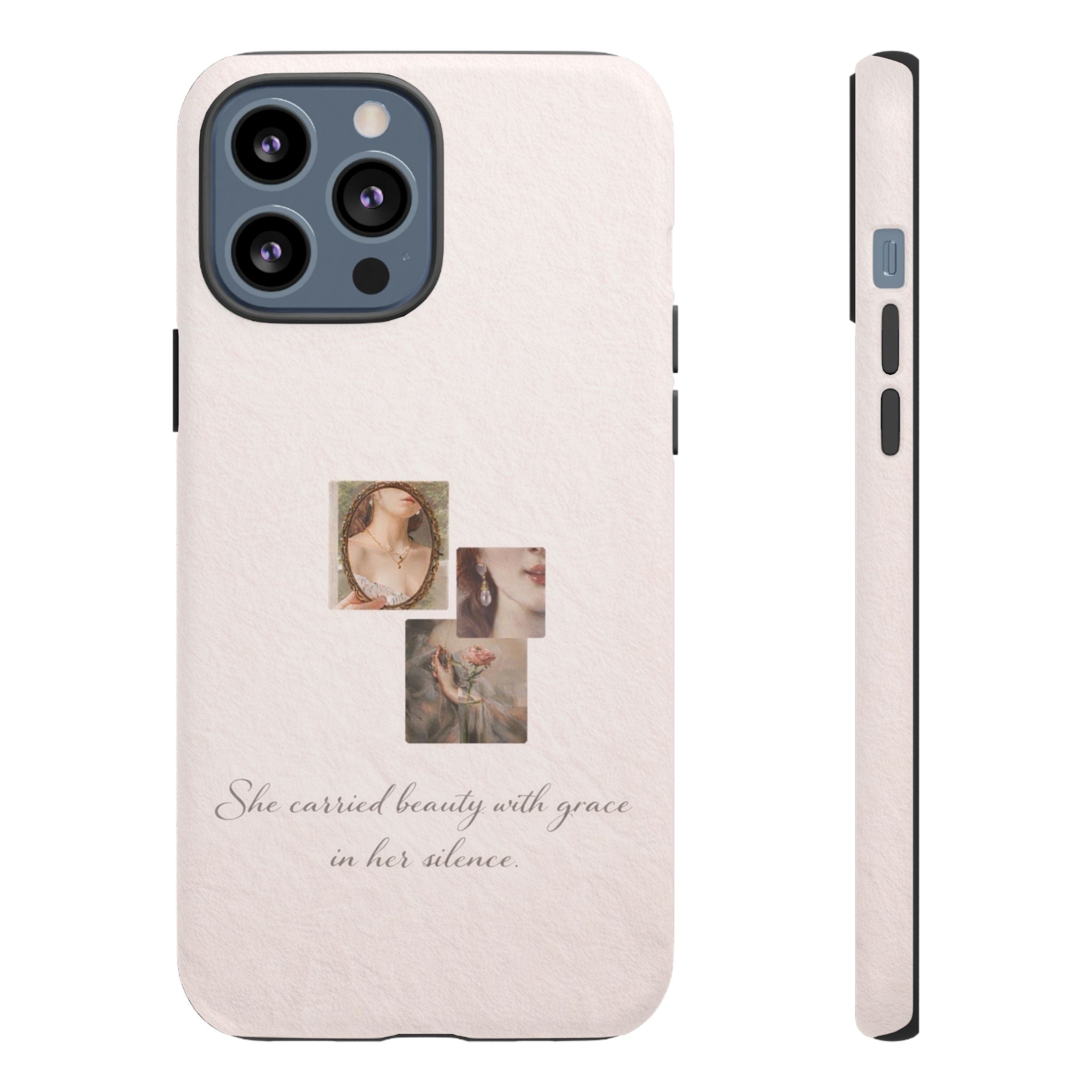 Phone Case — 'She Carried Beauty With Grace in Her Silence' Vintage Art Floral Design🩷