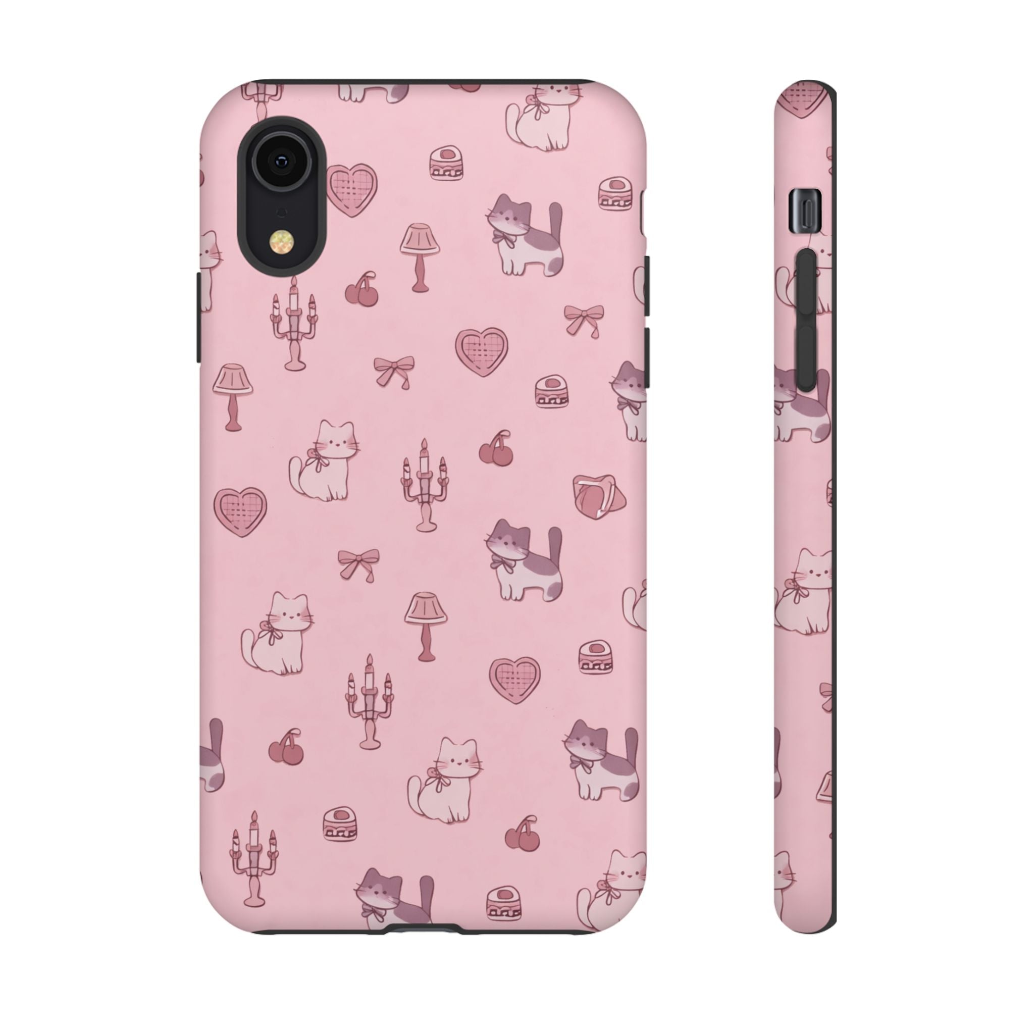 Pink Kawaii Cat Pattern Tough Phone Case🎀💕🐈