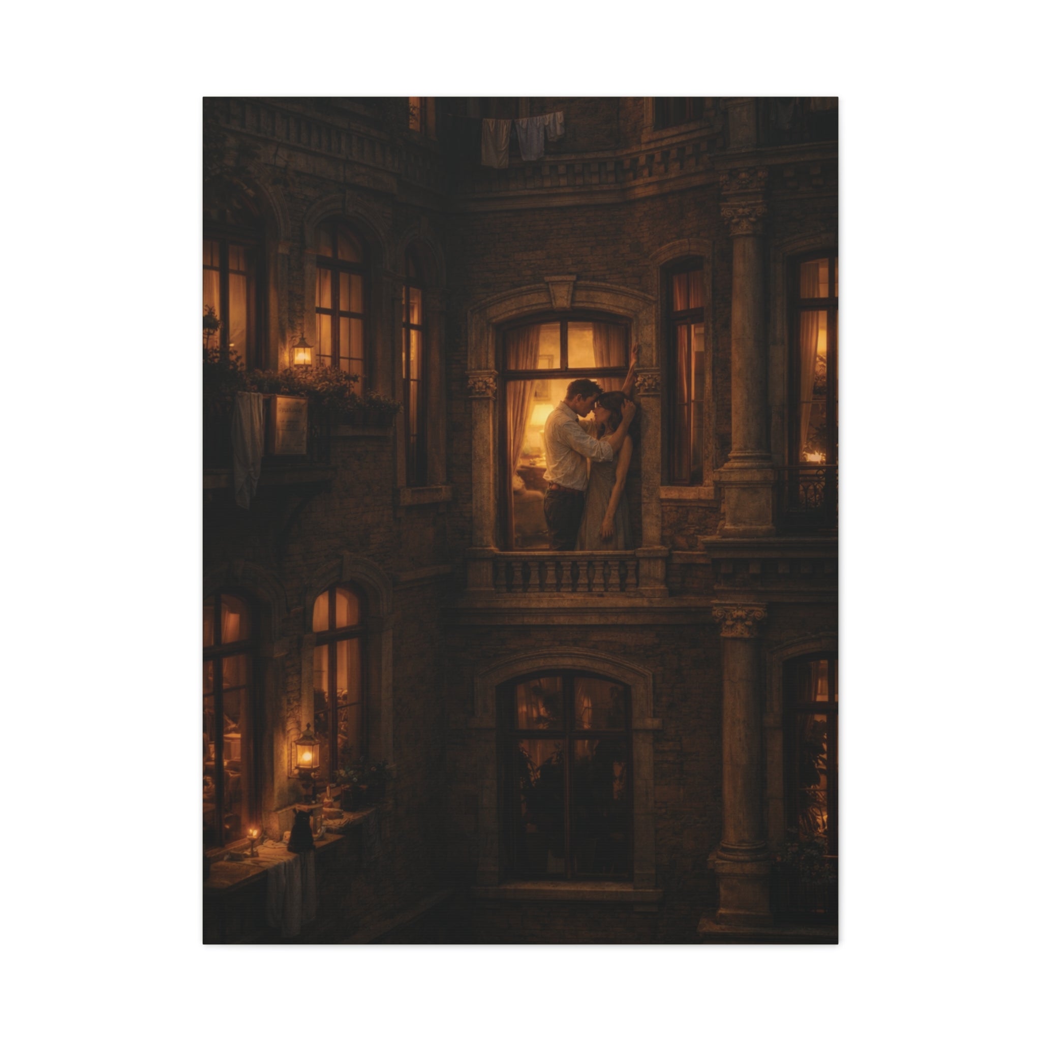 A Quiet Balcony at Night – Romantic Matte Canvas Wall Art 🌙✨