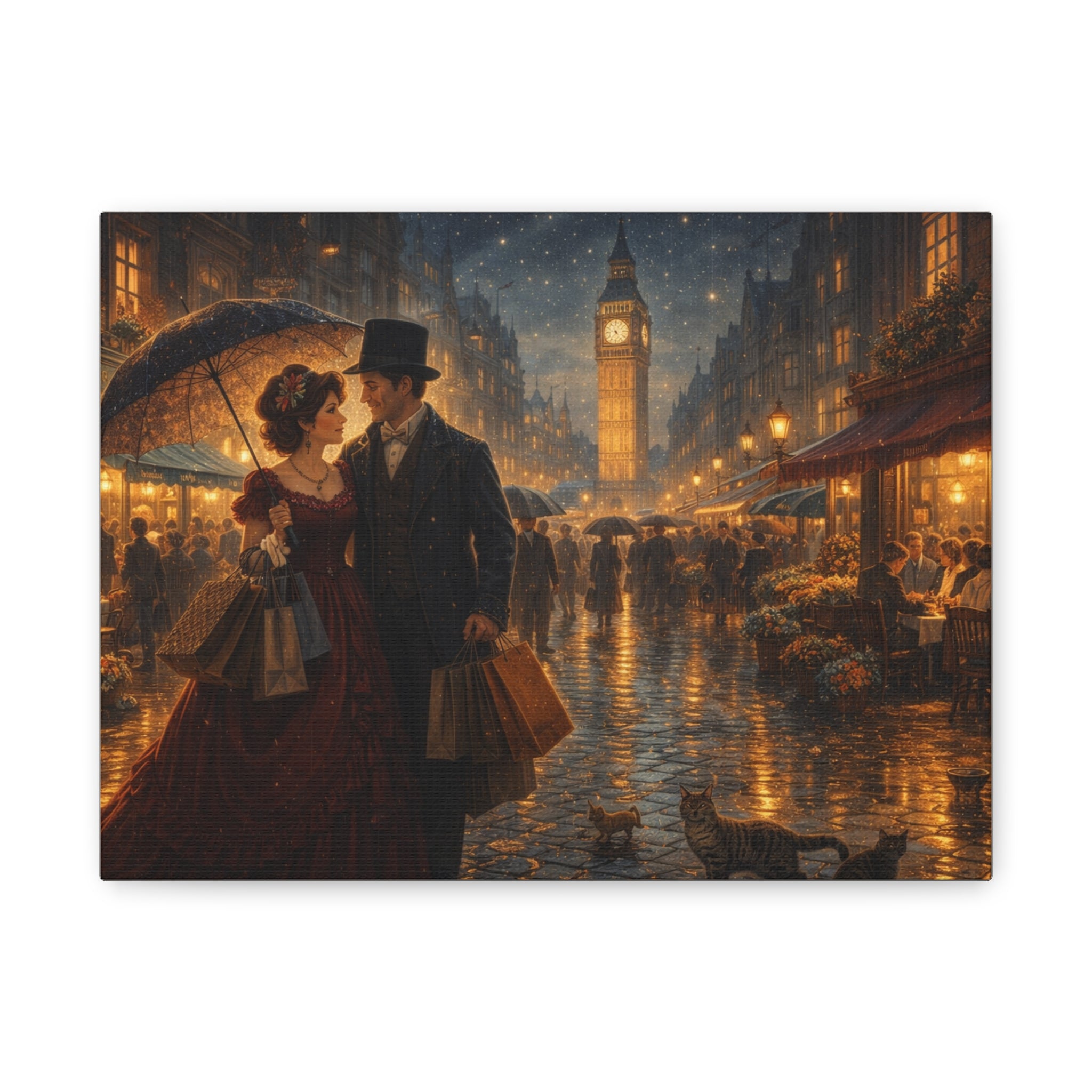 🕯️ Victorian London Rainy Evening Canvas — A Love Story Under Gaslight ✨