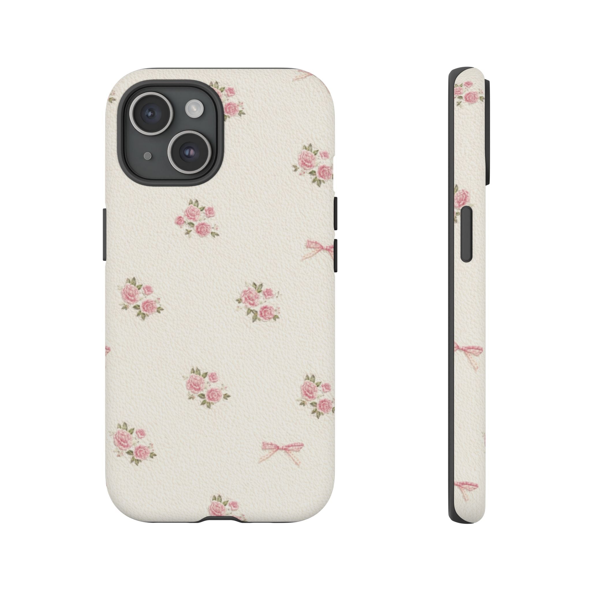 Floral Bow Tough Phone Case — Vintage Pink Rose Pattern🌷🎀