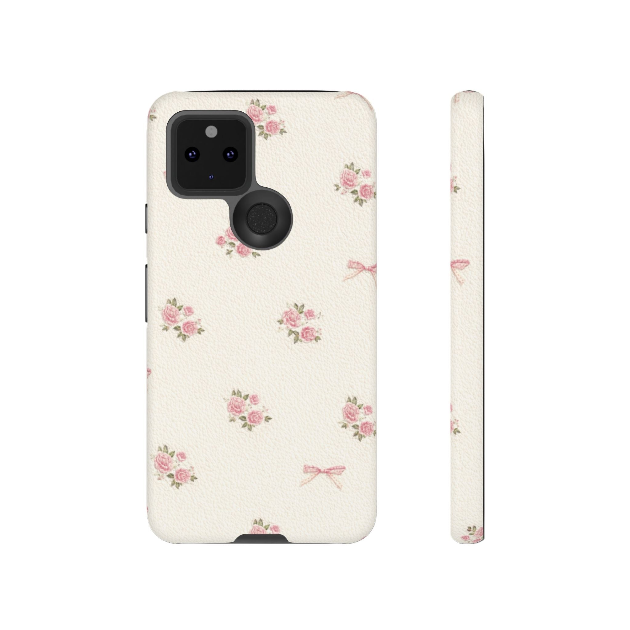Floral Bow Tough Phone Case — Vintage Pink Rose Pattern🌷🎀