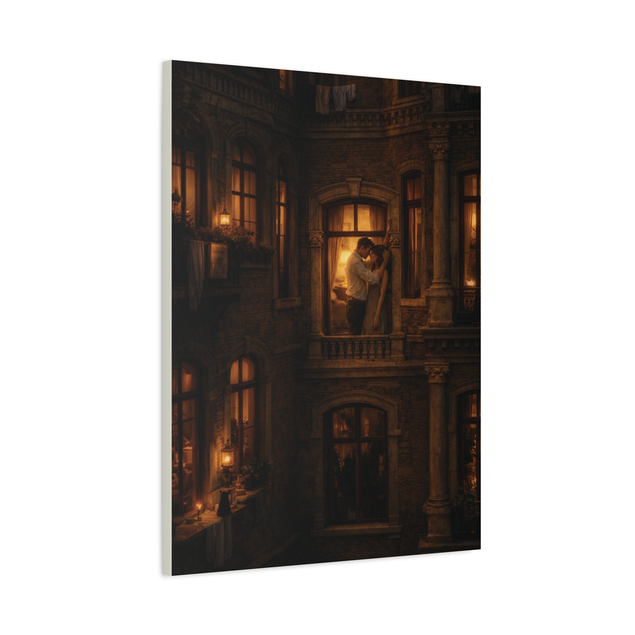 A Quiet Balcony at Night – Romantic Matte Canvas Wall Art 🌙✨