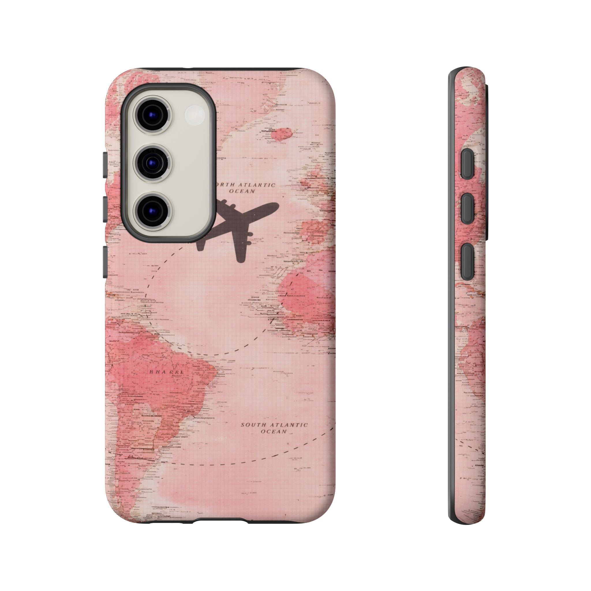 Pink World Map Phone Case with Airplane Silhouette – Travel Passport Case🎀✈️