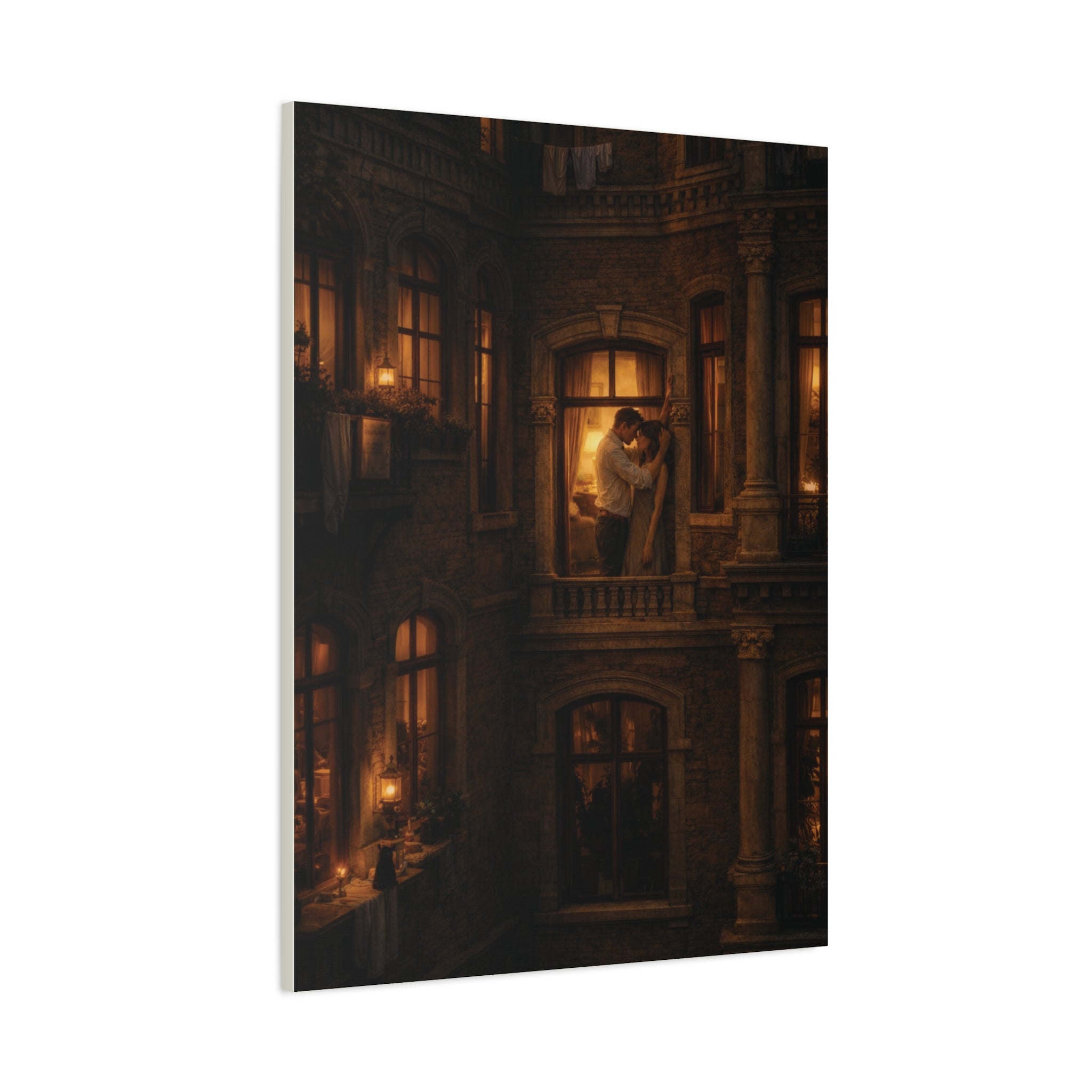 A Quiet Balcony at Night – Romantic Matte Canvas Wall Art 🌙✨