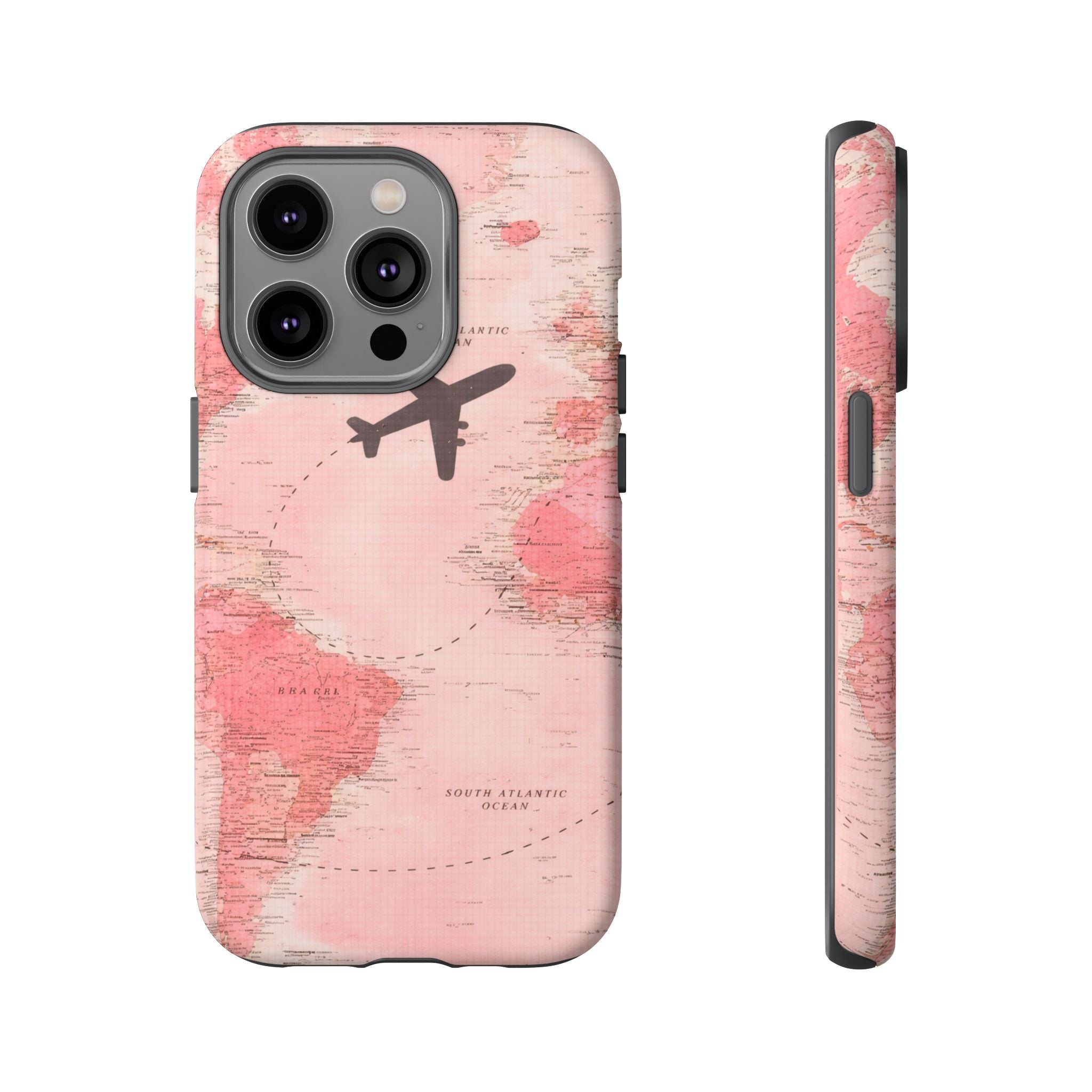 Pink World Map Phone Case with Airplane Silhouette – Travel Passport Case🎀✈️