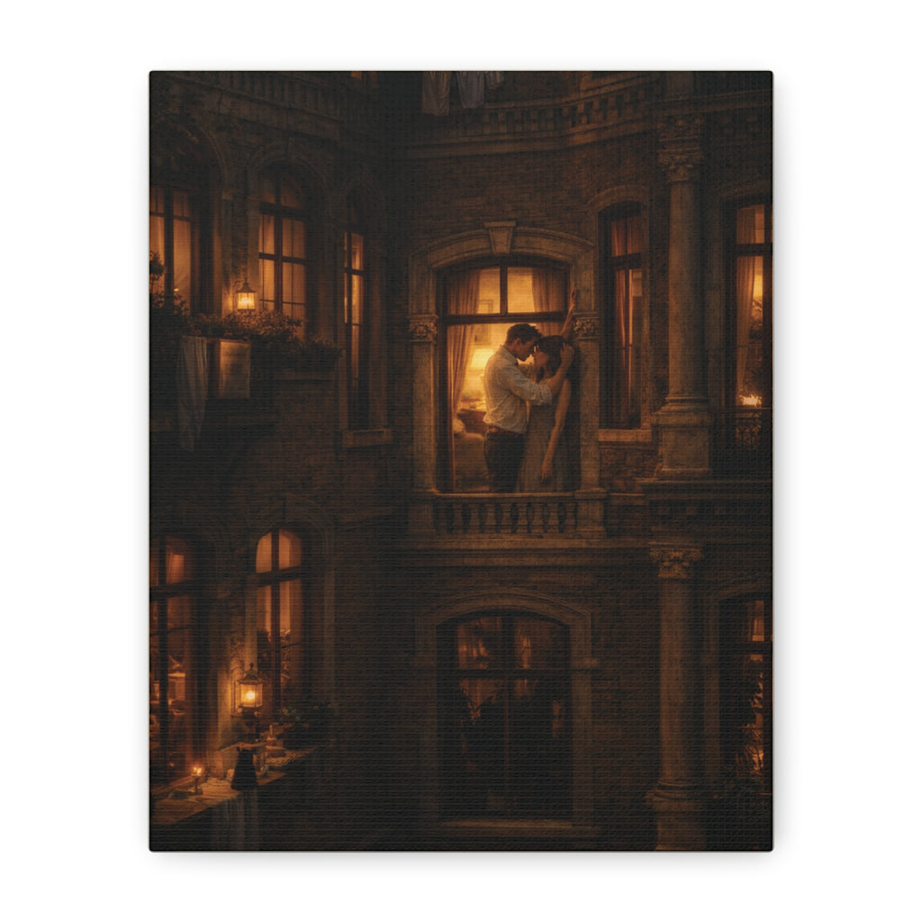 A Quiet Balcony at Night – Romantic Matte Canvas Wall Art 🌙✨