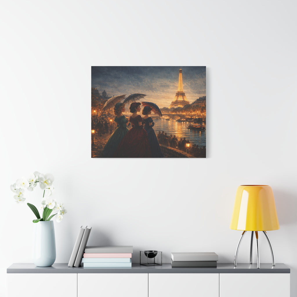 A Parisian Evening – Romantic Vintage Canvas Art by the Seine