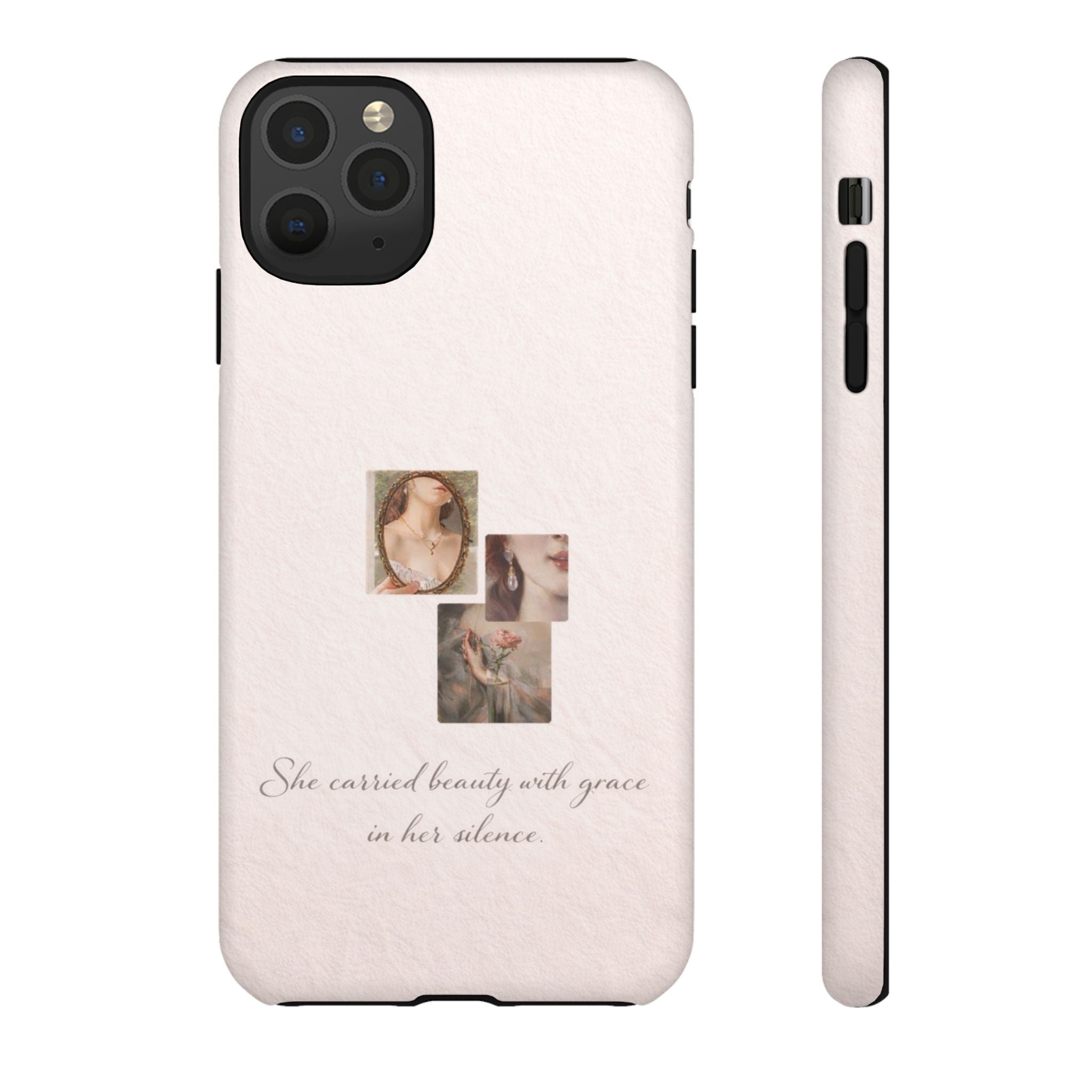 Phone Case — 'She Carried Beauty With Grace in Her Silence' Vintage Art Floral Design🩷