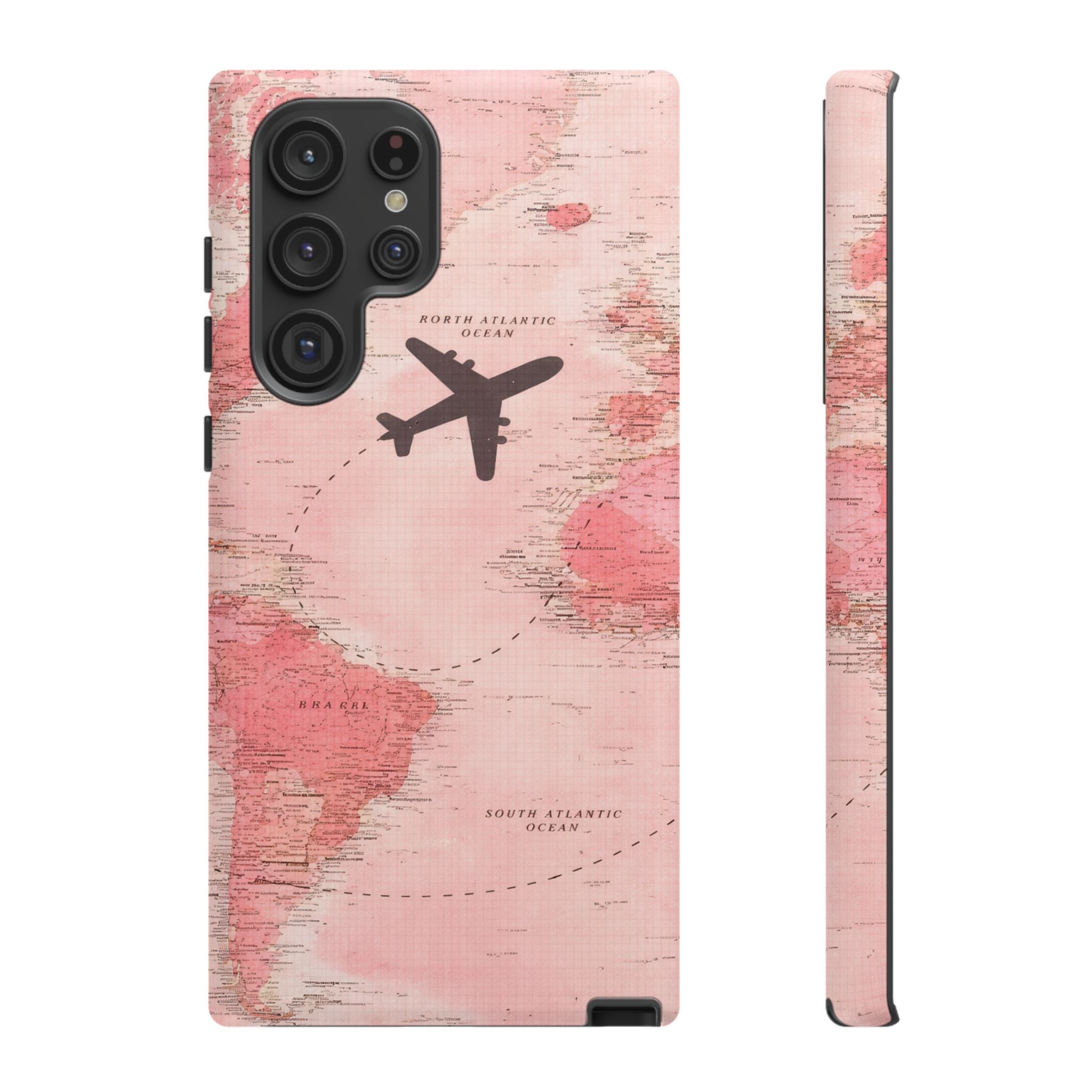 Pink World Map Phone Case with Airplane Silhouette – Travel Passport Case🎀✈️
