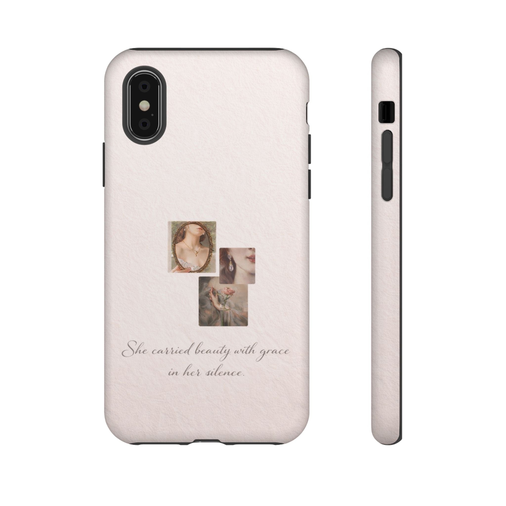 Phone Case — 'She Carried Beauty With Grace in Her Silence' Vintage Art Floral Design🩷
