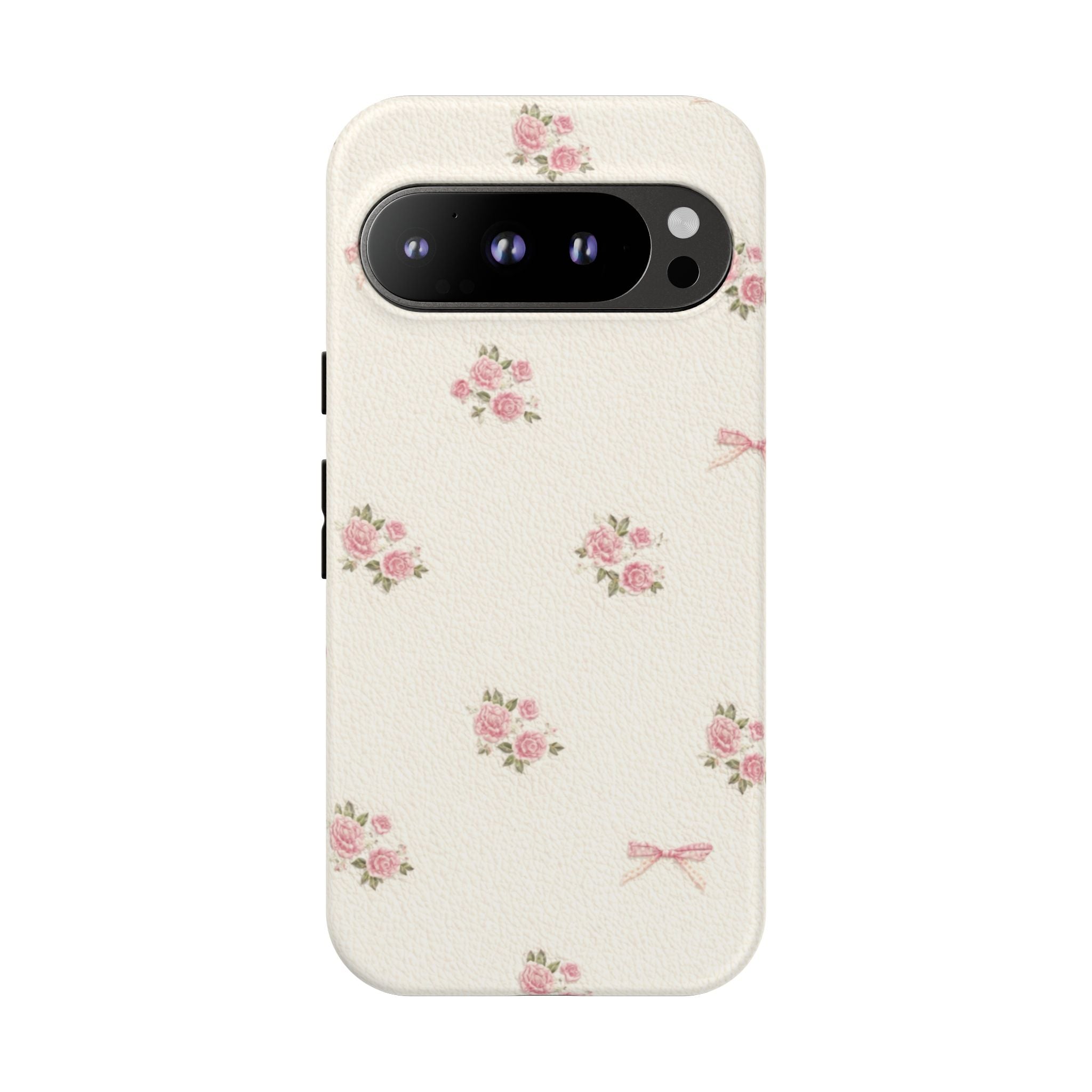 Floral Bow Tough Phone Case — Vintage Pink Rose Pattern🌷🎀